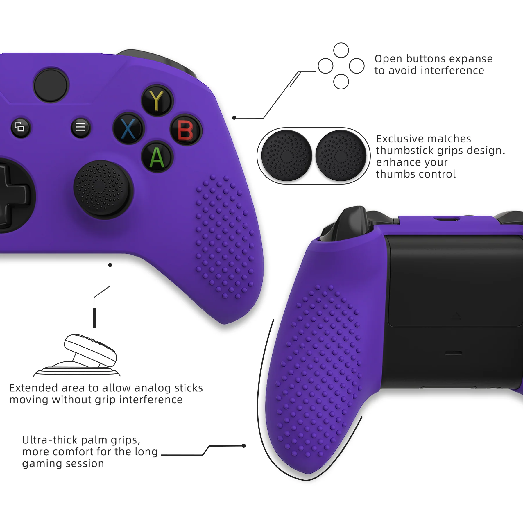 eXtremeRate PlayVital Protective Anti-Slip Silicone Case with Thumb Grips Caps for Xbox One X & S Controller - Purple - Image 4