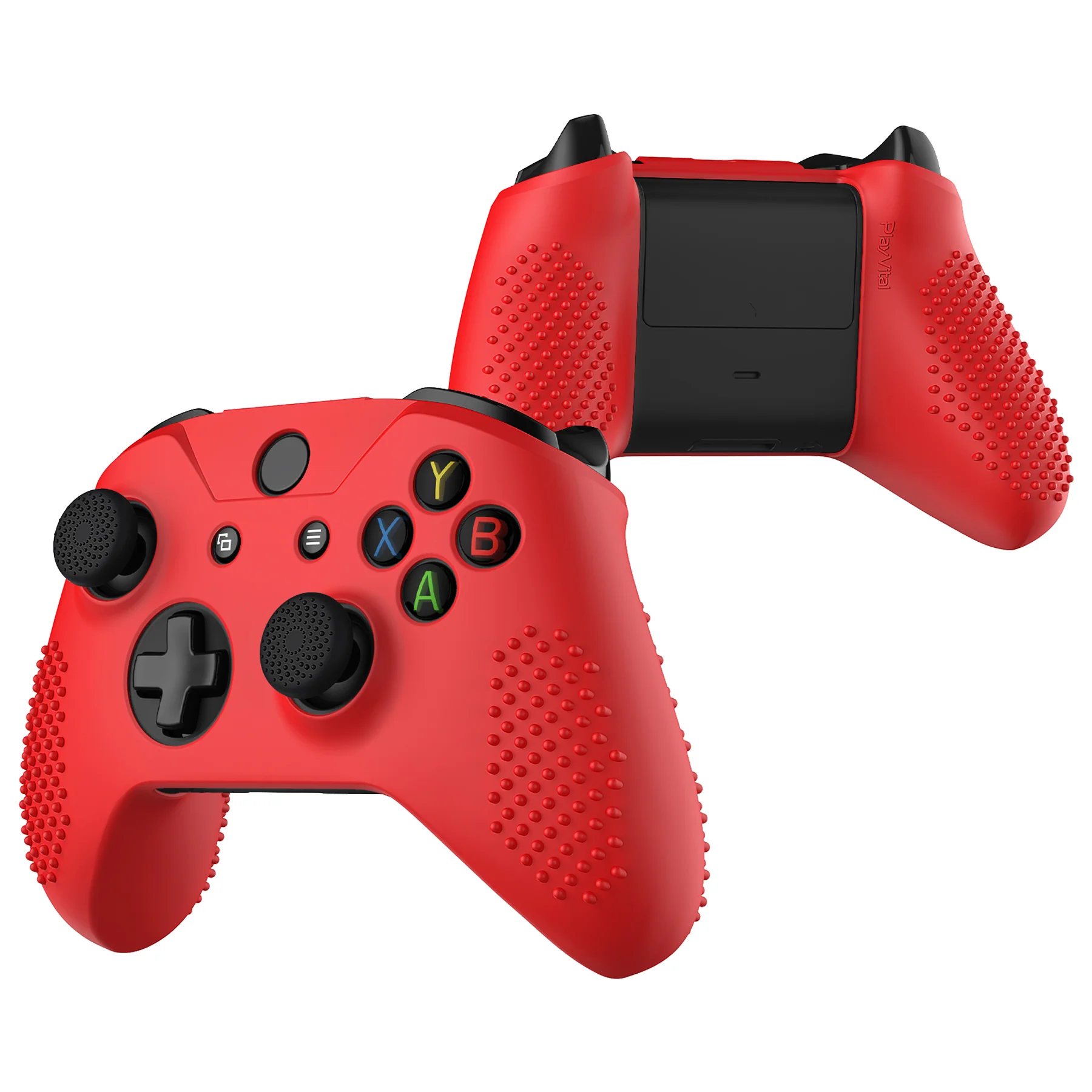 eXtremeRate PlayVital Protective Anti-Slip Silicone Case with Thumb Grips Caps for Xbox One X & S Controller - Red - Image 2