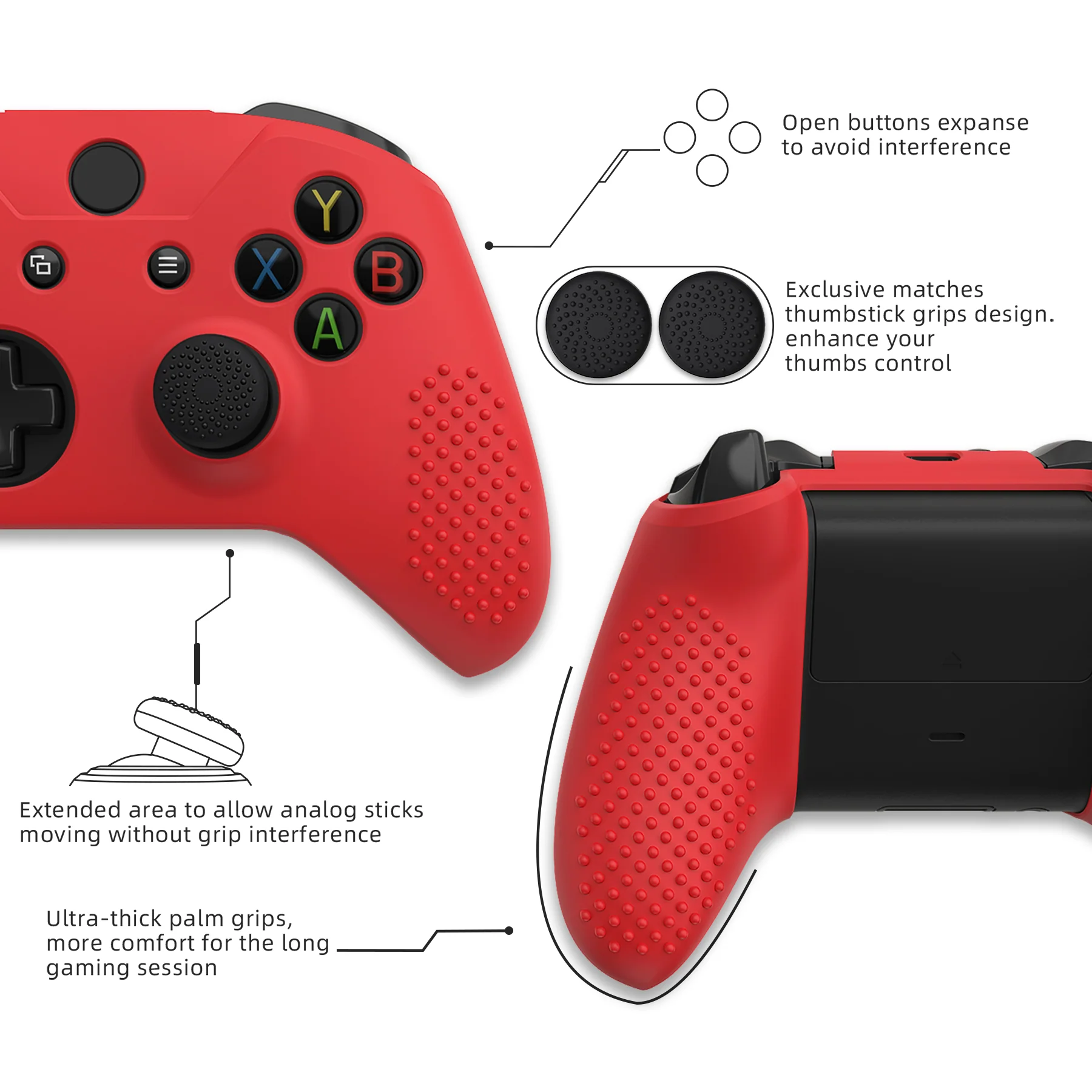 eXtremeRate PlayVital Protective Anti-Slip Silicone Case with Thumb Grips Caps for Xbox One X & S Controller - Red - Image 4