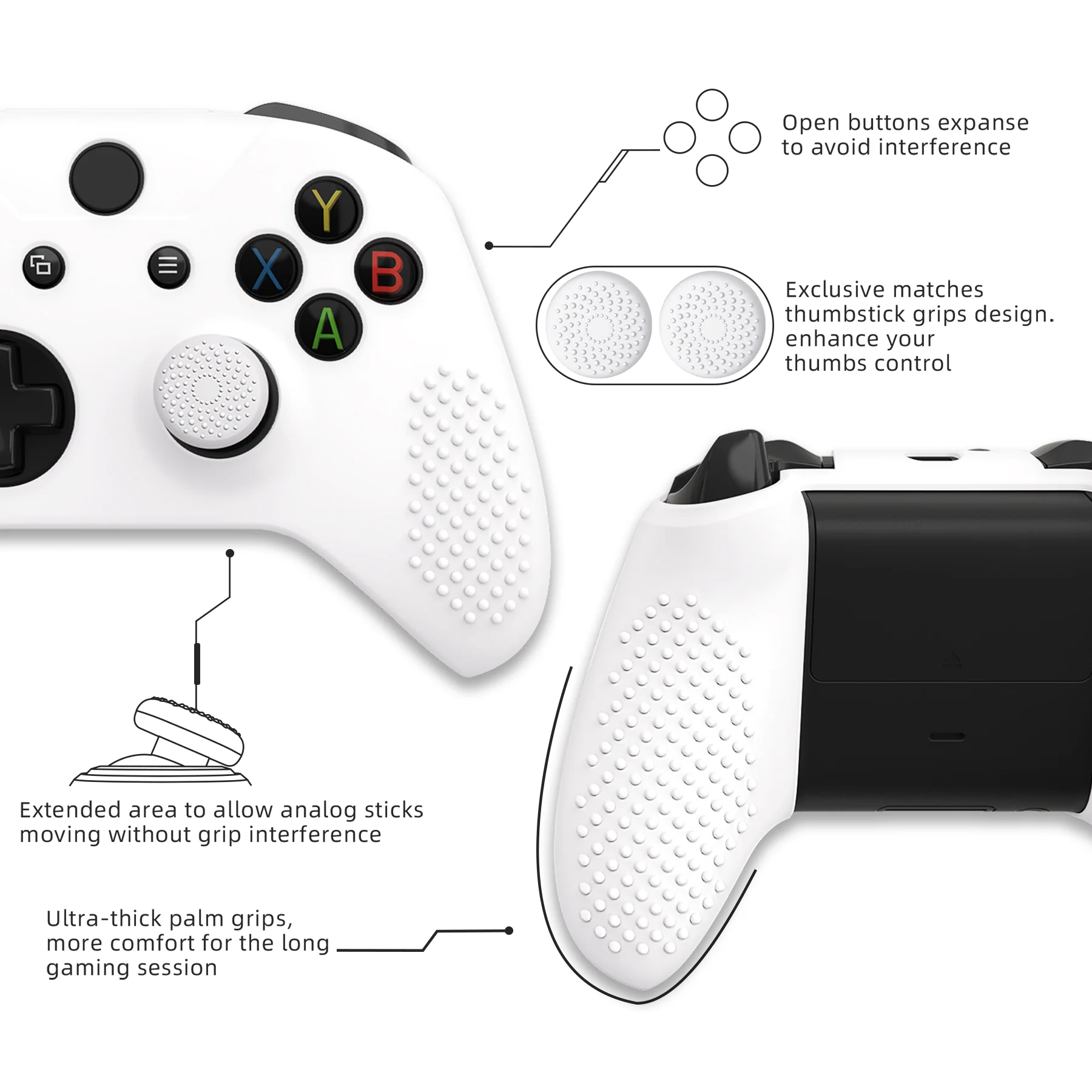 eXtremeRate PlayVital Protective Anti-Slip Silicone Case with Thumb Grips Caps for Xbox One X & S Controller - White - Image 4