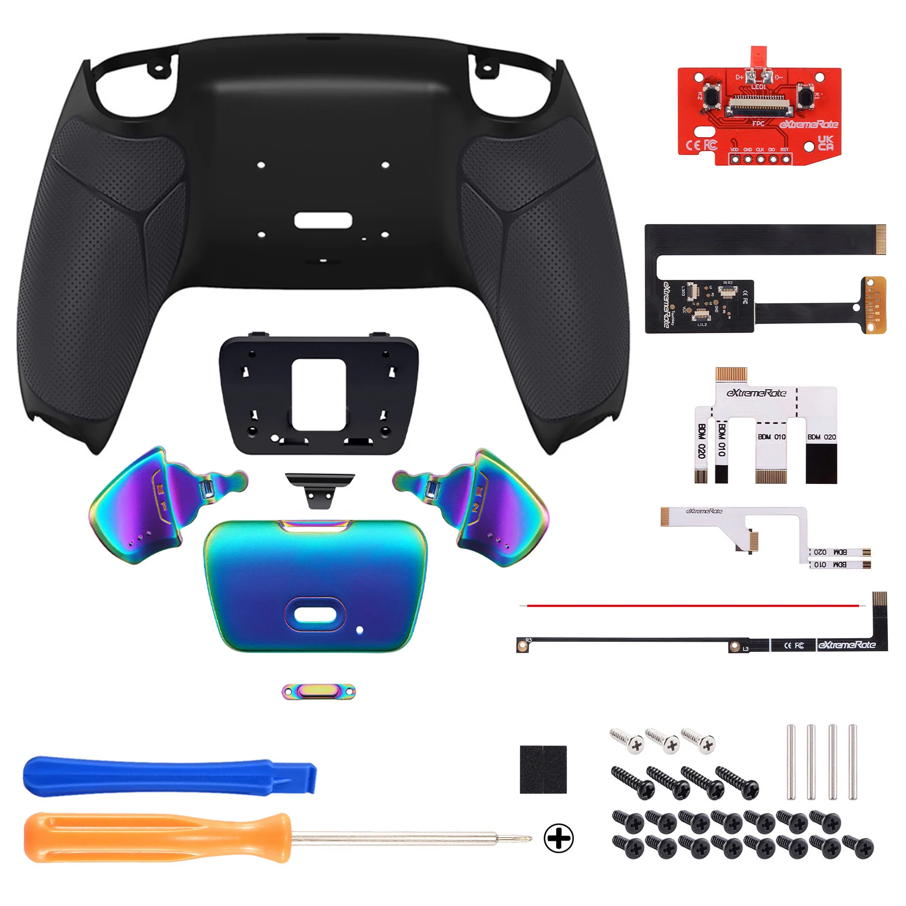 eXtremeRate Rainbow Aura Blue & Purple Real Metal Buttons (RMB) Version RISE 2.0 Remap Kit for PS5 Controller BDM-010/020 - Rubberized Black - Image 2