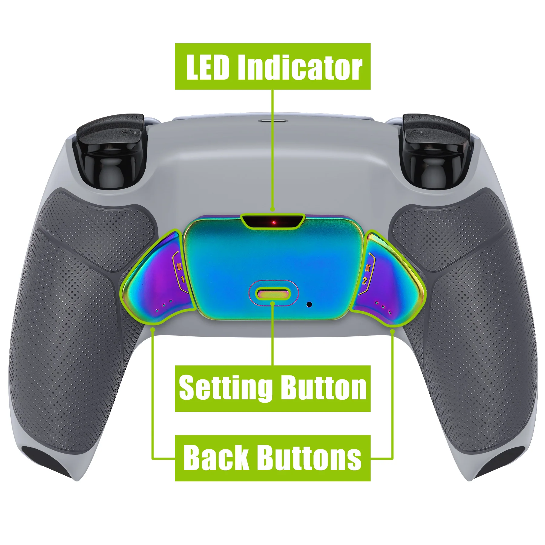 eXtremeRate Rainbow Aura Blue & Purple Real Metal Buttons (RMB) Version RISE 2.0 Remap Kit for PS5 Controller BDM-010/020 - Rubberized New Hope Gray & Classic Gray - Image 5