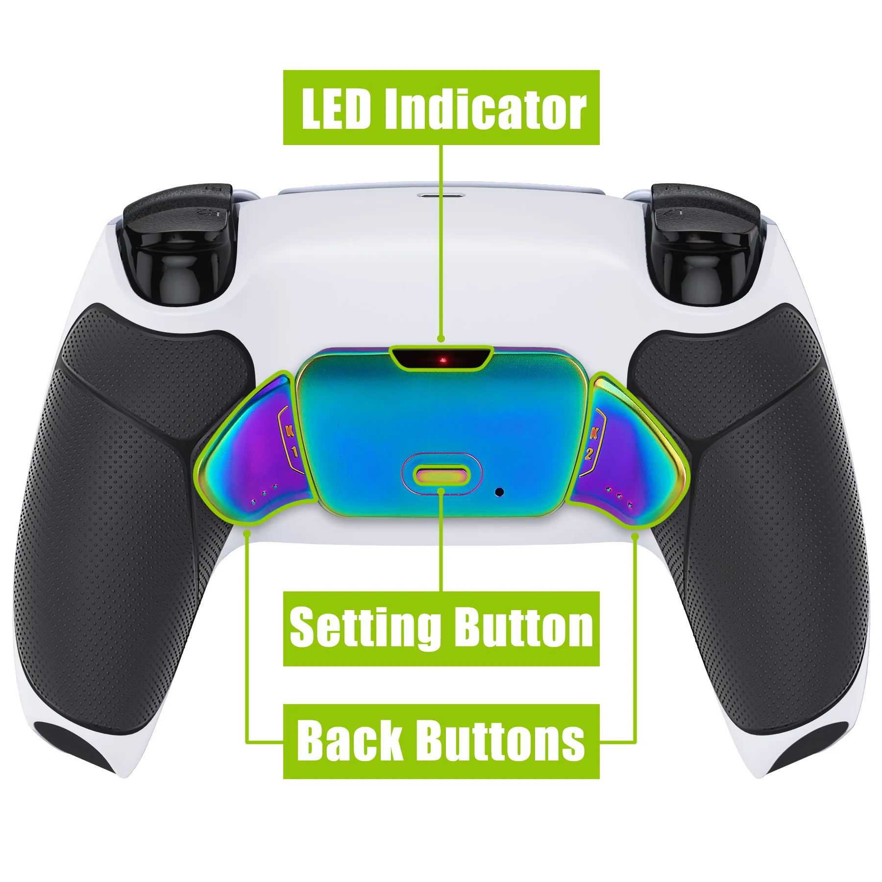 eXtremeRate Rainbow Aura Blue & Purple Real Metal Buttons (RMB) Version RISE 2.0 Remap Kit for PS5 Controller BDM-010/020 - Rubberized White Black - Image 5