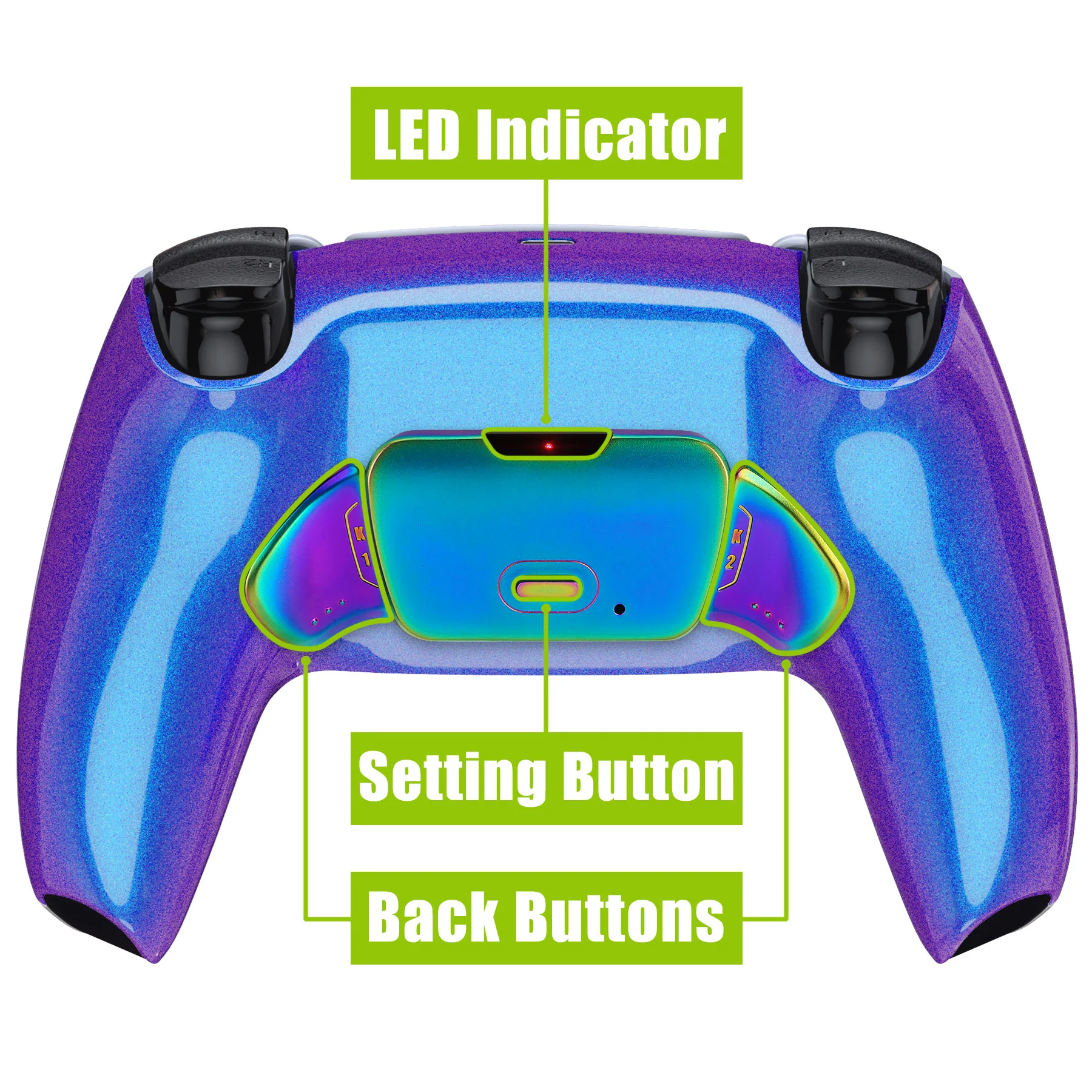 eXtremeRate Rainbow Aura Blue & Purple Real Metal Buttons (RMB) Version RISE Remap Kit for PS5 Controller BDM-030/040/050 - Chameleon Purple Blue - Image 5