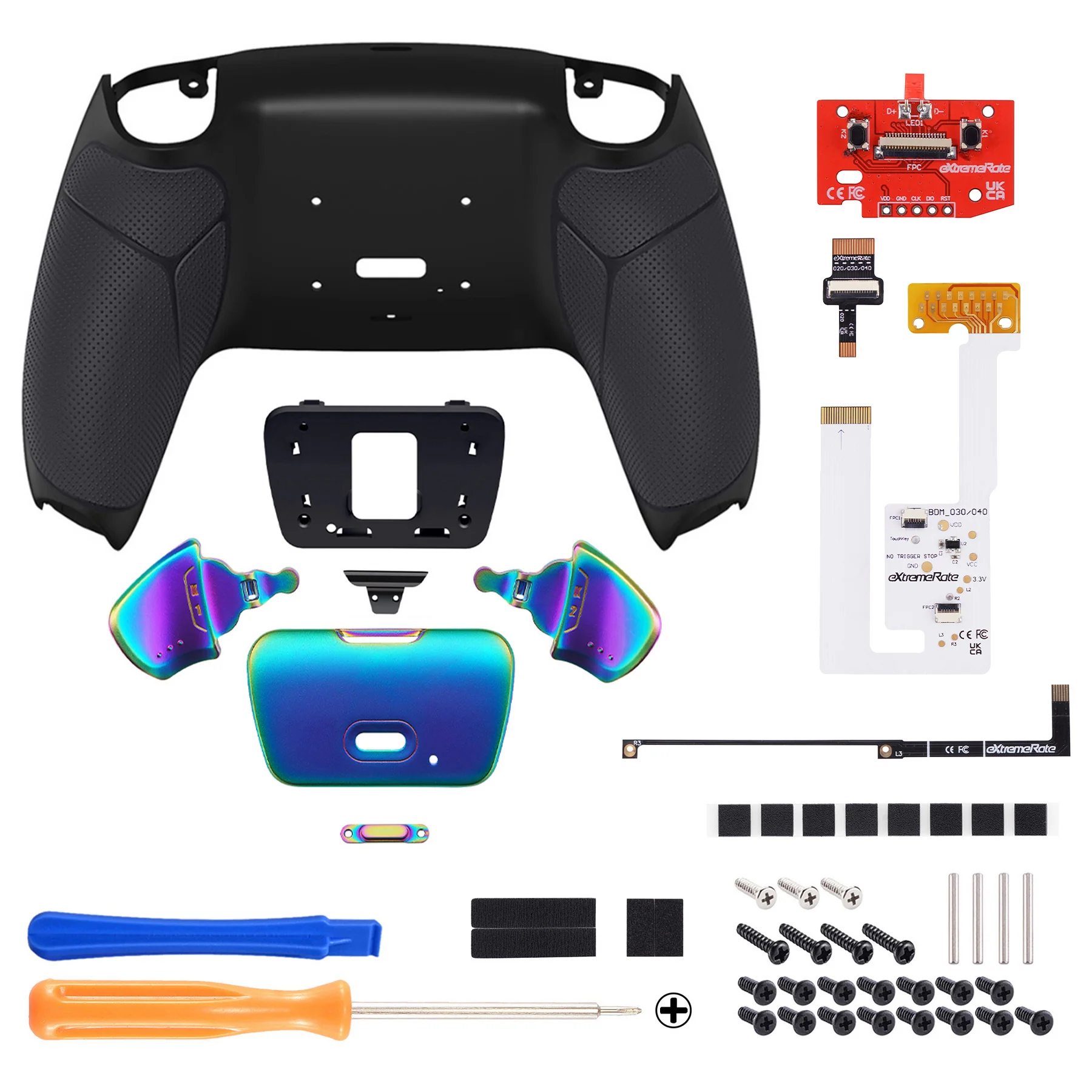 eXtremeRate Rainbow Aura Blue & Purple Real Metal Buttons (RMB) Version RISE V3 Remap Kit for PS5 Controller BDM-030/040/050 - Rubberized Black - Image 2
