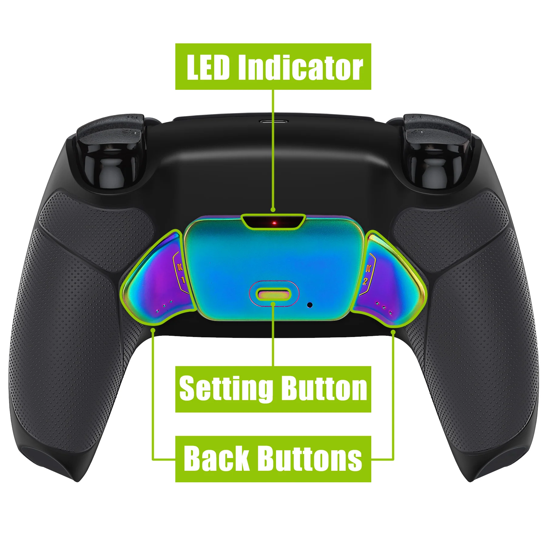 eXtremeRate Rainbow Aura Blue & Purple Real Metal Buttons (RMB) Version RISE V3 Remap Kit for PS5 Controller BDM-030/040/050 - Rubberized Black - Image 5