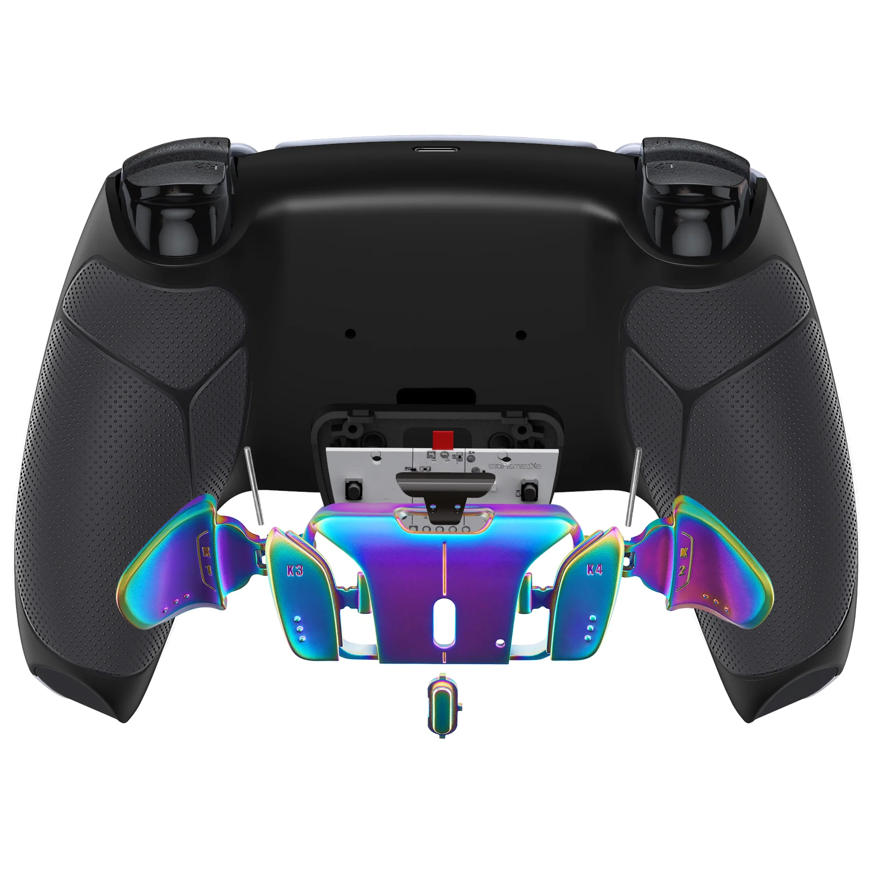 eXtremeRate Rainbow Aura Blue & Purple Real Metal Buttons (RMB) Version RISE4 Remap Kit for PS5 Controller BDM-010/020 - Rubberized Black - Image 7