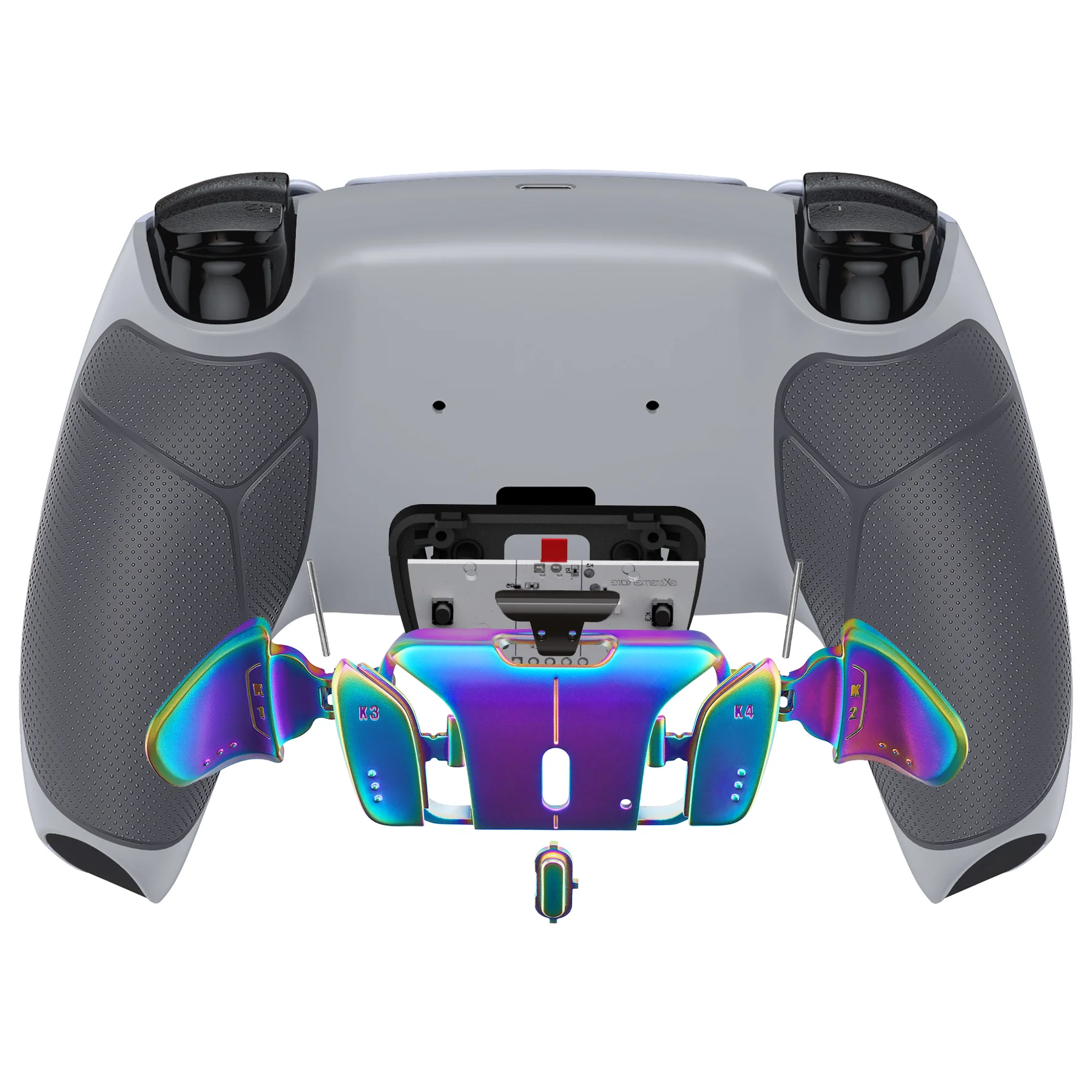 eXtremeRate Rainbow Aura Blue & Purple Real Metal Buttons (RMB) Version RISE4 Remap Kit for PS5 Controller BDM-010/020 - Rubberized New Hope Gray & Classic Gray - Image 7