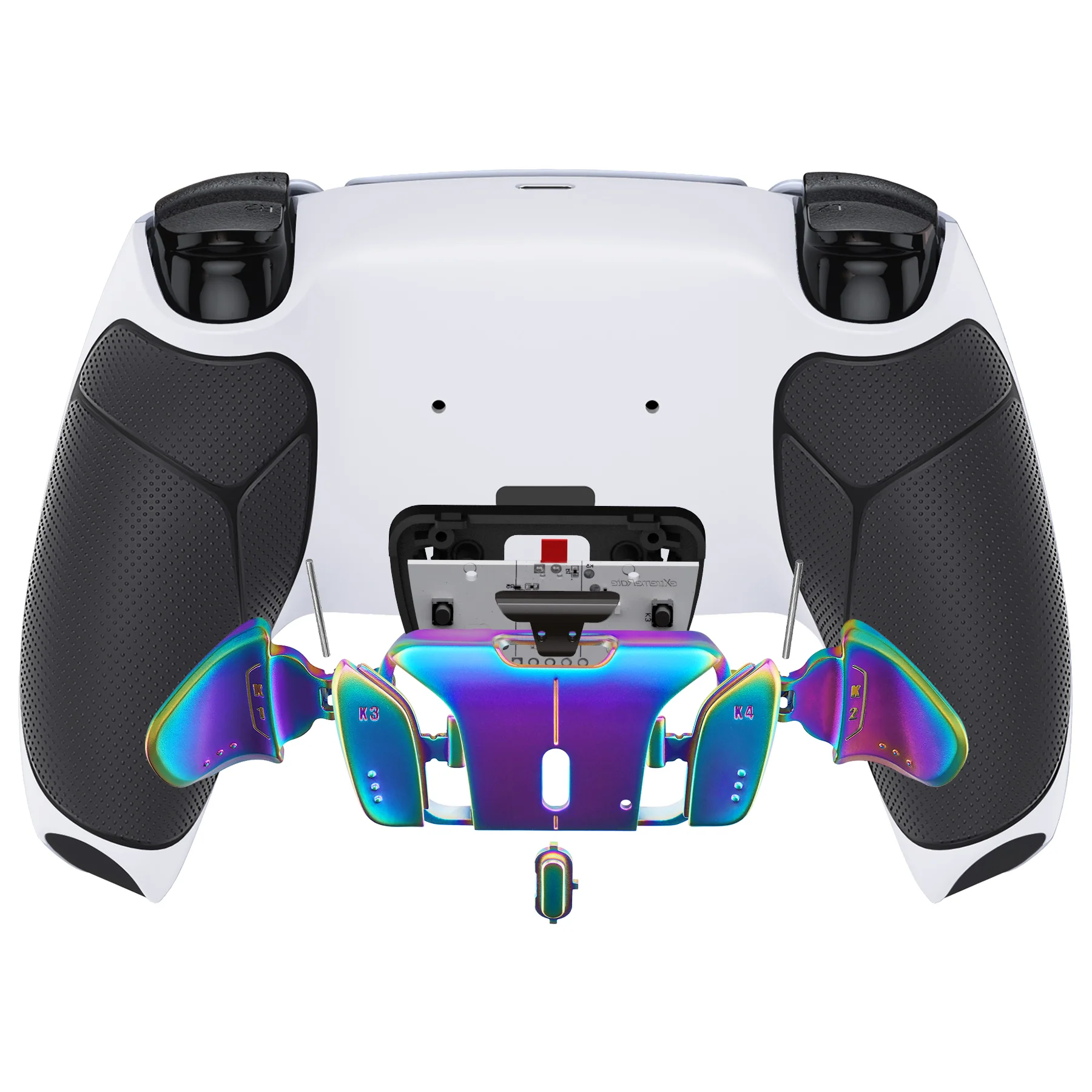eXtremeRate Rainbow Aura Blue & Purple Real Metal Buttons (RMB) Version RISE4 Remap Kit for PS5 Controller BDM-010/020 - Rubberized White Black - Image 7