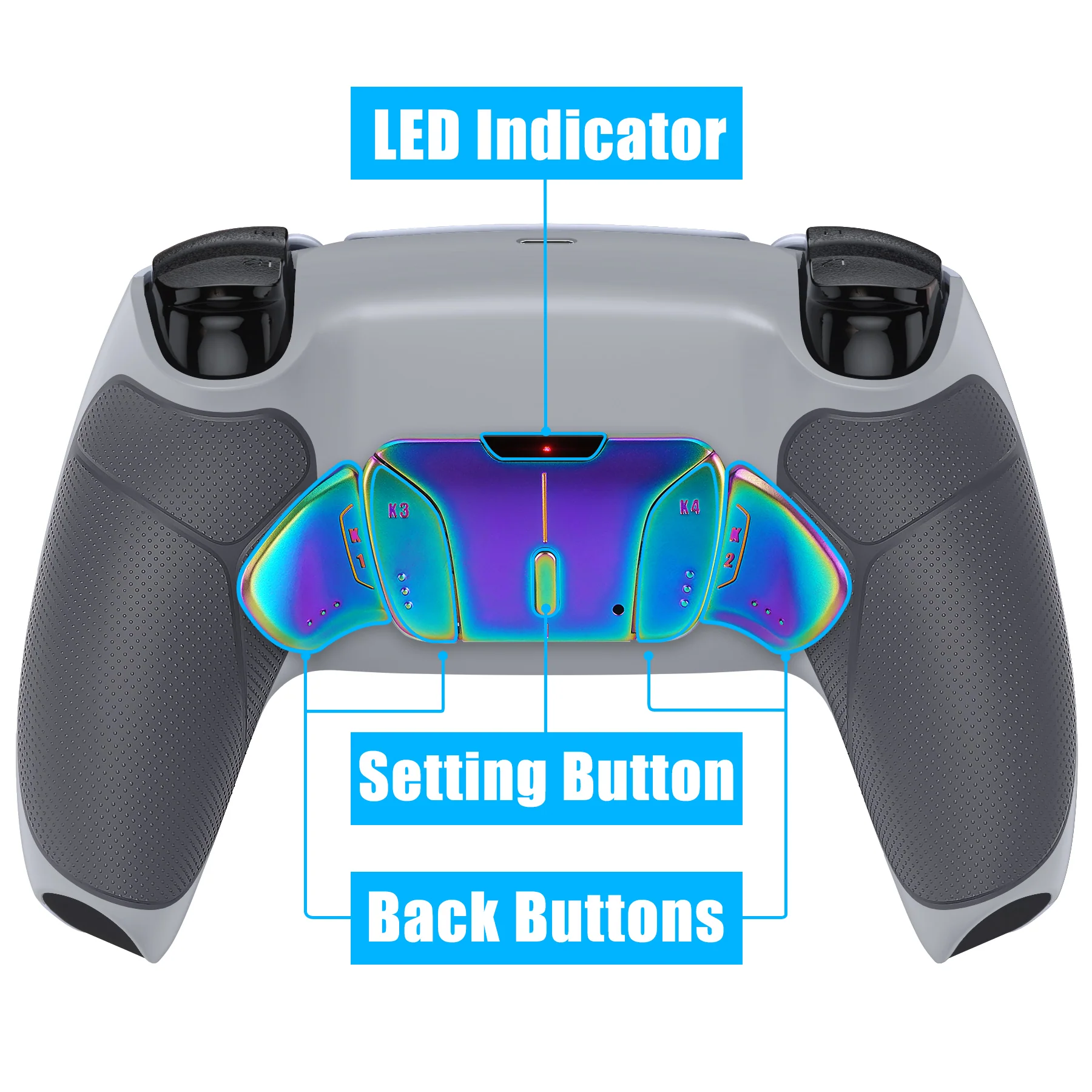 eXtremeRate Rainbow Aura Blue & Purple Real Metal Buttons (RMB) Version RISE4 V3 Remap Kit for PS5 Controller BDM-030/040/050 - Rubberized New Hope Gray & Classic Gray - Image 5