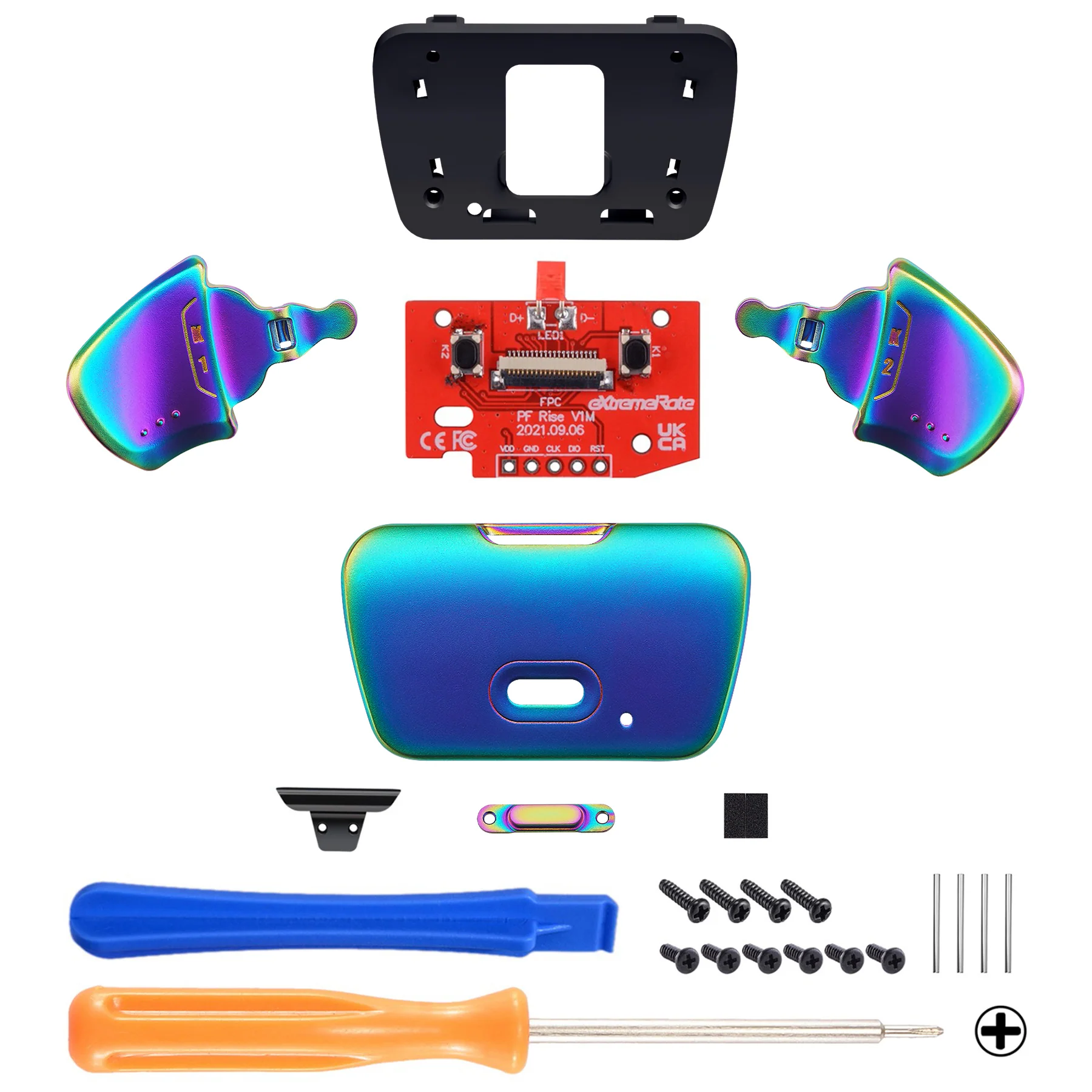 eXtremeRate Real Metal Buttons (RMB) Version Redesigned K1 K2 Back Buttons & Remap PCB Board for eXtremerate RISE Remap Kit, Compatible with PS5 Controller - Metallic Rainbow Aura Blue & Purple - Image 2