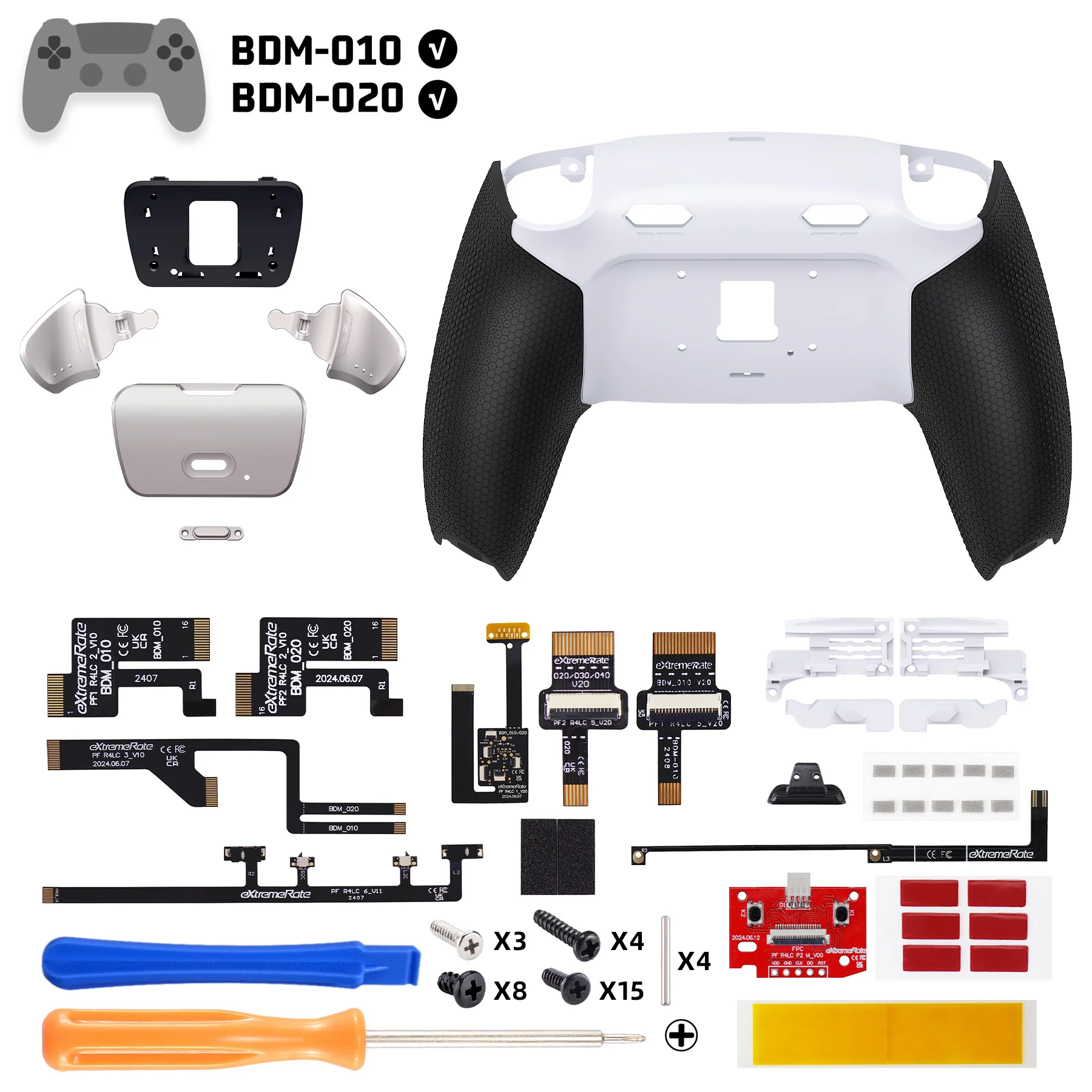eXtremeRate Real Metal Buttons (RMB) Version RISE Plus MAX Back Paddles Kit with Clicky Trigger Stops & Rubberized Grip for PS5 Controller BDM-010/020 - White Black - Silver - Image 2