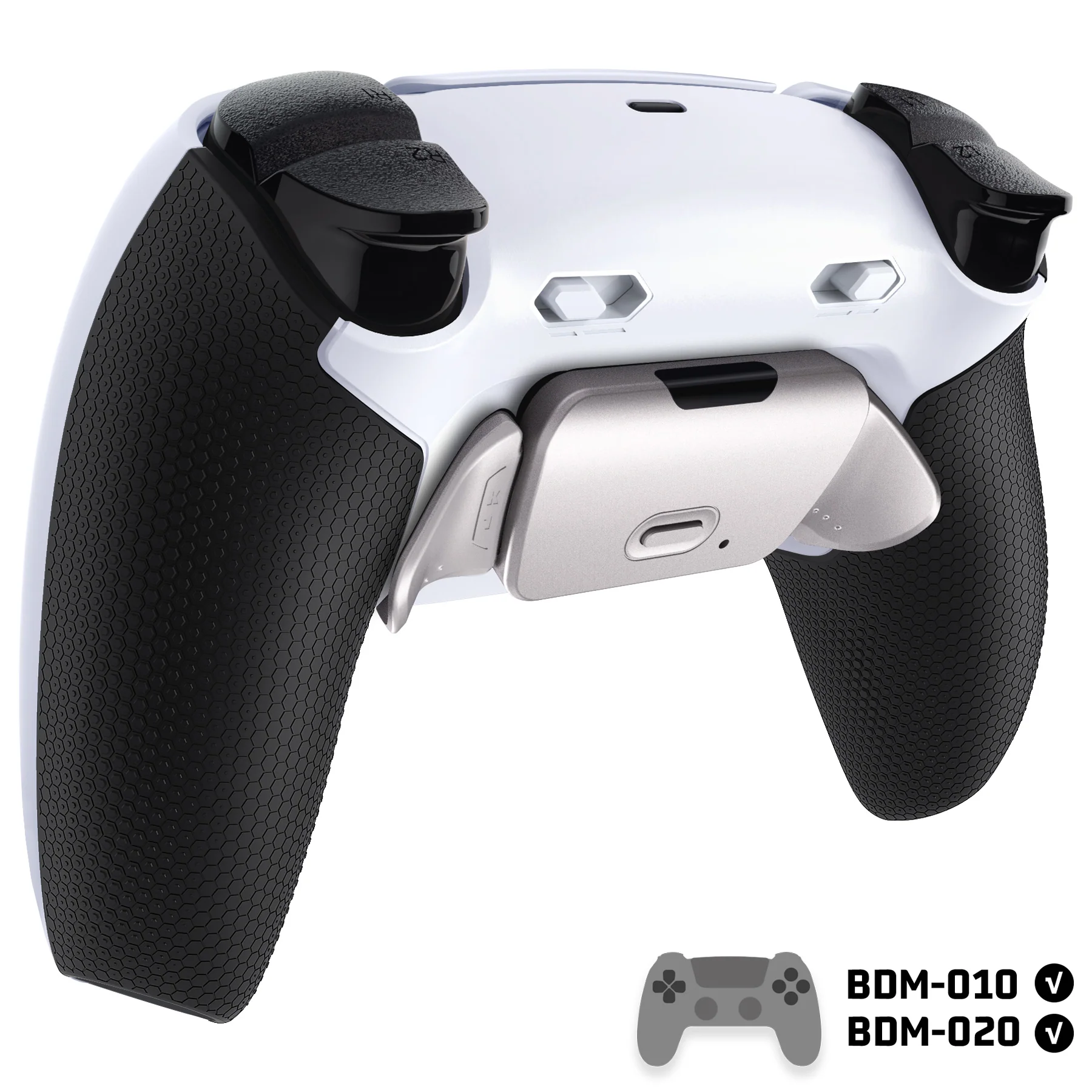 eXtremeRate Real Metal Buttons (RMB) Version RISE Plus MAX Back Paddles Kit with Clicky Trigger Stops & Rubberized Grip for PS5 Controller BDM-010/020 - White Black - Silver - Image 4