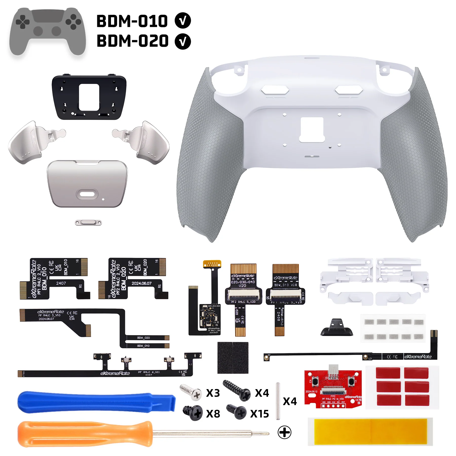 eXtremeRate Real Metal Buttons (RMB) Version RISE Plus MAX Back Paddles Kit with Clicky Trigger Stops & Rubberized Grip for PS5 Controller BDM-010/020 - White Gray - Silver - Image 2