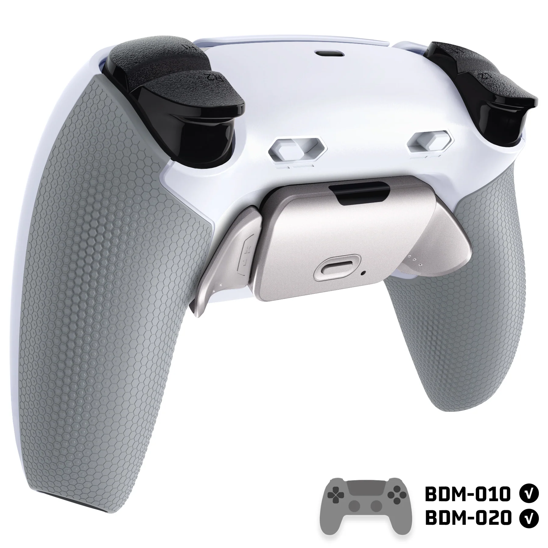 eXtremeRate Real Metal Buttons (RMB) Version RISE Plus MAX Back Paddles Kit with Clicky Trigger Stops & Rubberized Grip for PS5 Controller BDM-010/020 - White Gray - Silver - Image 4