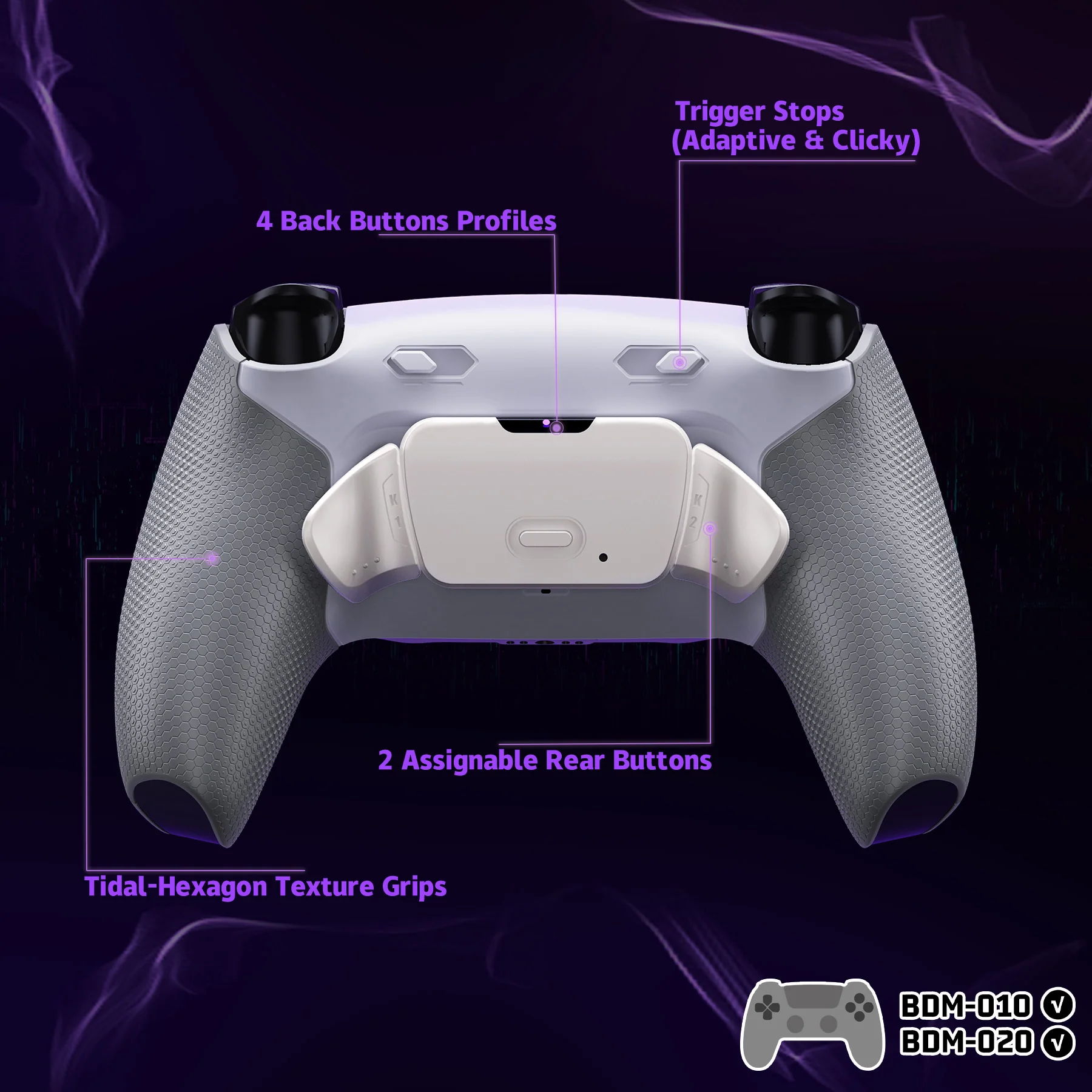 eXtremeRate Real Metal Buttons (RMB) Version RISE Plus MAX Back Paddles Kit with Clicky Trigger Stops & Rubberized Grip for PS5 Controller BDM-010/020 - White Gray - Silver - Image 5