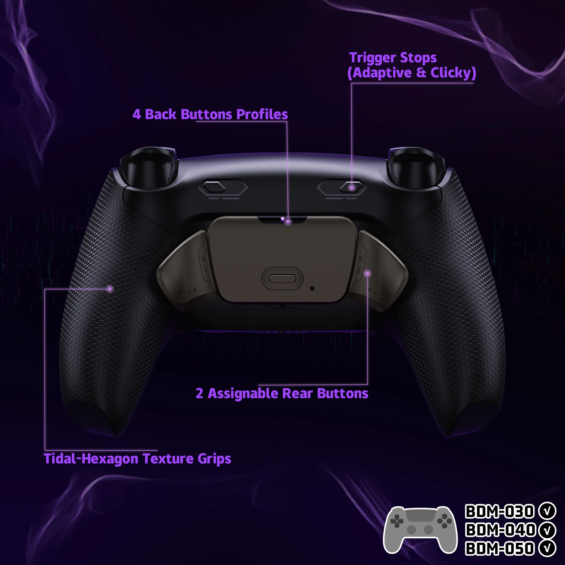 eXtremeRate Real Metal Buttons (RMB) Version RISE Plus MAX Back Paddles Kit with Clicky Trigger Stops & Rubberized Grip for PS5 Controller BDM-030/040/050 - Black - Image 5