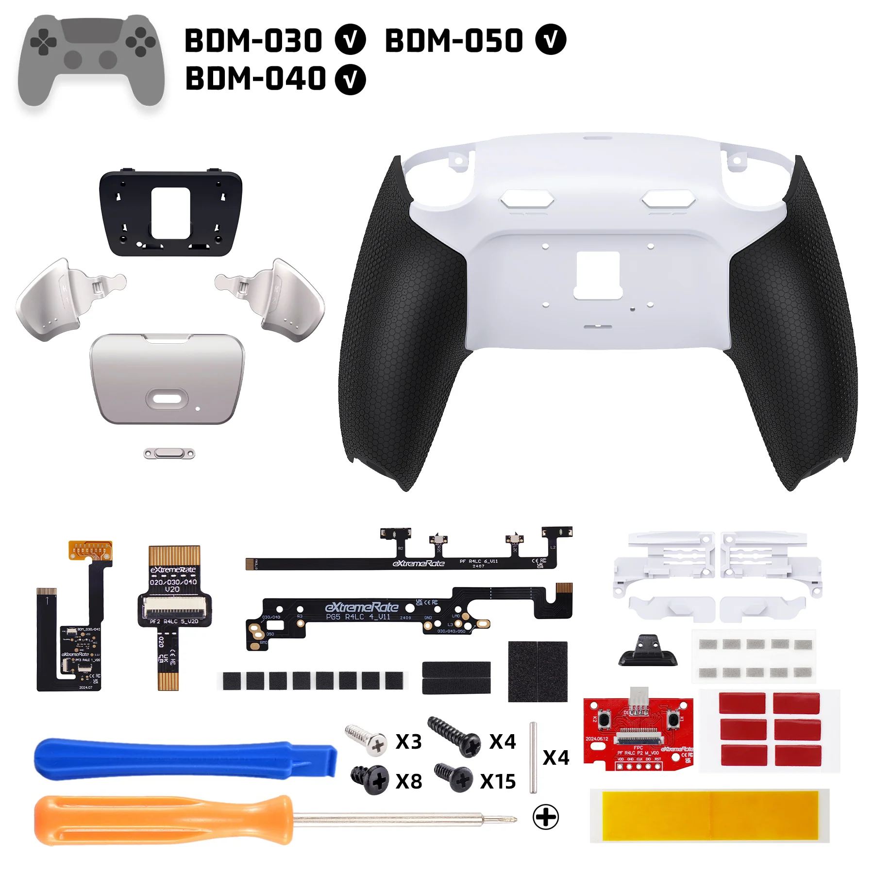 eXtremeRate Real Metal Buttons (RMB) Version RISE Plus MAX Back Paddles Kit with Clicky Trigger Stops & Rubberized Grip for PS5 Controller BDM-030/040/050 - White Black - Silver - Image 2