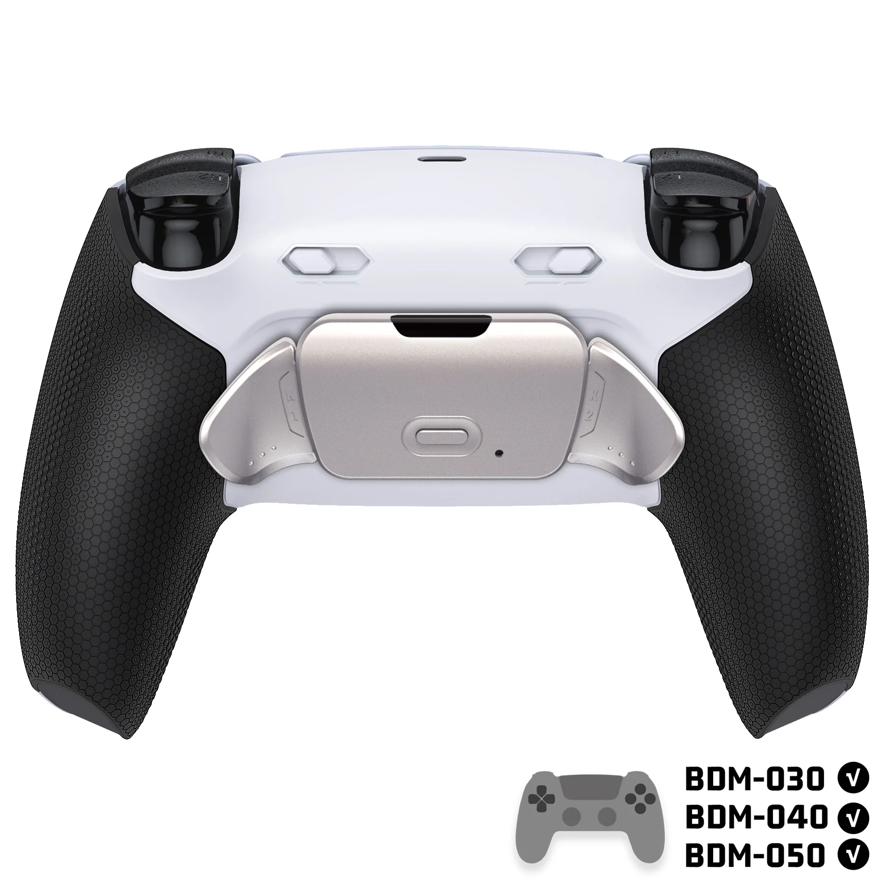eXtremeRate Real Metal Buttons (RMB) Version RISE Plus MAX Back Paddles Kit with Clicky Trigger Stops & Rubberized Grip for PS5 Controller BDM-030/040/050 - White Black - Silver - Image 4