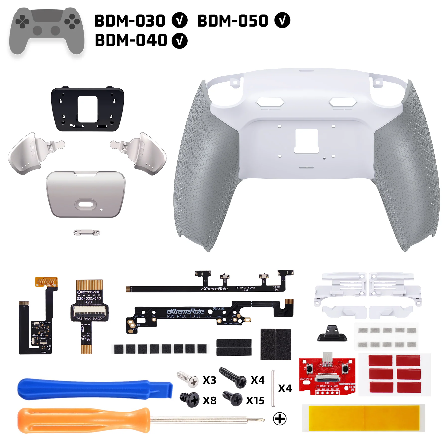 eXtremeRate Real Metal Buttons (RMB) Version RISE Plus MAX Back Paddles Kit with Clicky Trigger Stops & Rubberized Grip for PS5 Controller BDM-030/040/050 - White Gray - Silver - Image 2