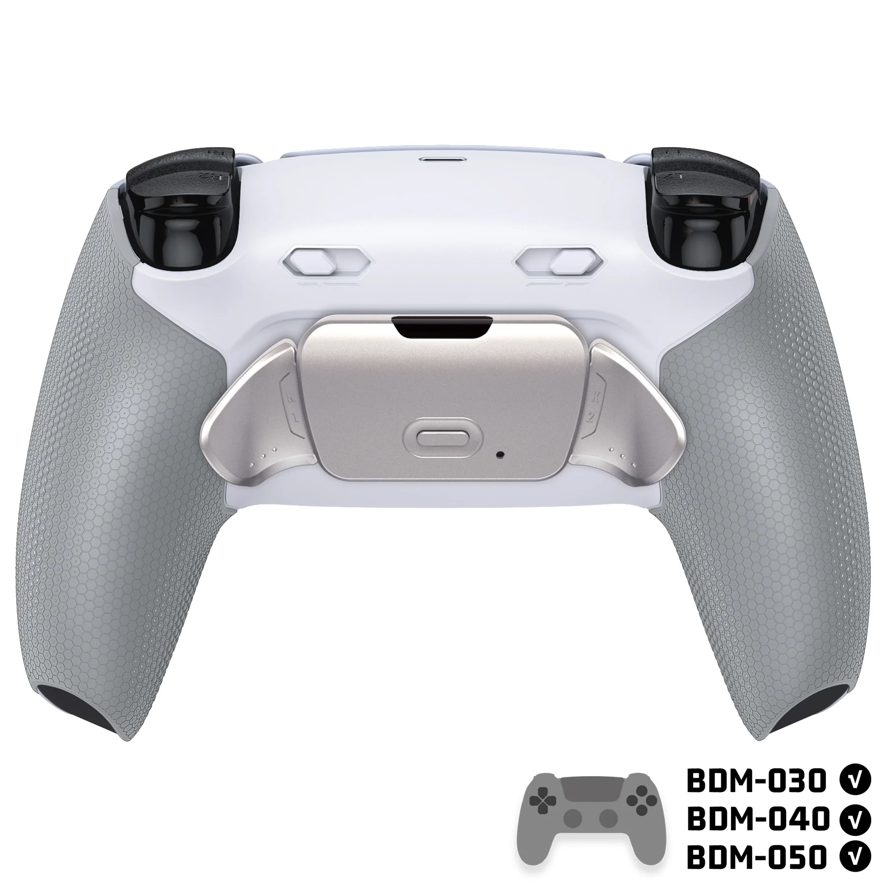eXtremeRate Real Metal Buttons (RMB) Version RISE Plus MAX Back Paddles Kit with Clicky Trigger Stops & Rubberized Grip for PS5 Controller BDM-030/040/050 - White Gray - Silver - Image 4