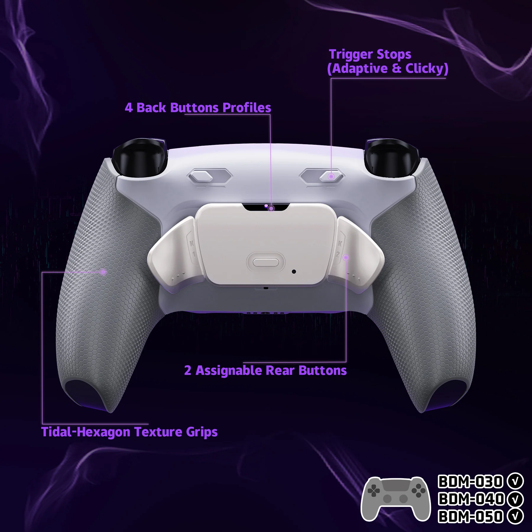 eXtremeRate Real Metal Buttons (RMB) Version RISE Plus MAX Back Paddles Kit with Clicky Trigger Stops & Rubberized Grip for PS5 Controller BDM-030/040/050 - White Gray - Silver - Image 5
