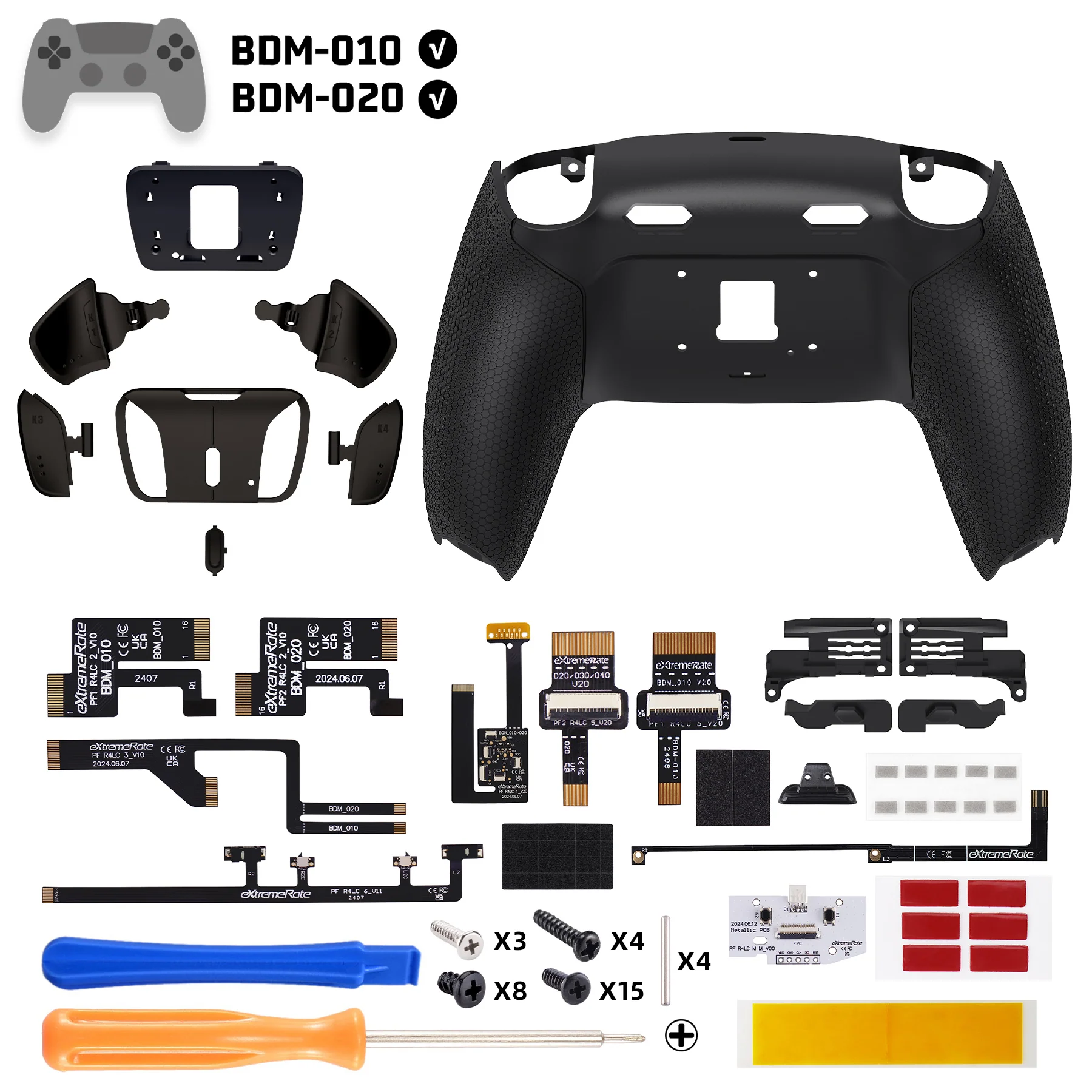 eXtremeRate Real Metal Buttons (RMB) Version RISE4 Plus MAX Back Paddles Kit with Clicky Trigger Stops & Rubberized Grip for PS5 Controller BDM-010/020 - Black - Image 2