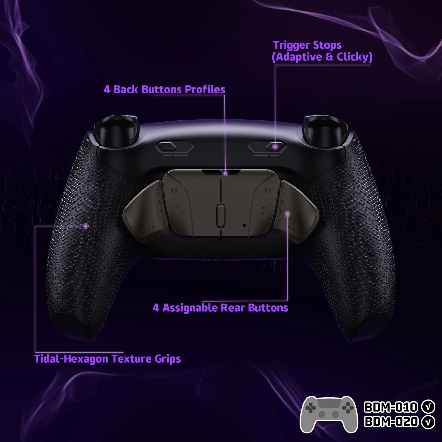 eXtremeRate Real Metal Buttons (RMB) Version RISE4 Plus MAX Back Paddles Kit with Clicky Trigger Stops & Rubberized Grip for PS5 Controller BDM-010/020 - Black - Image 5