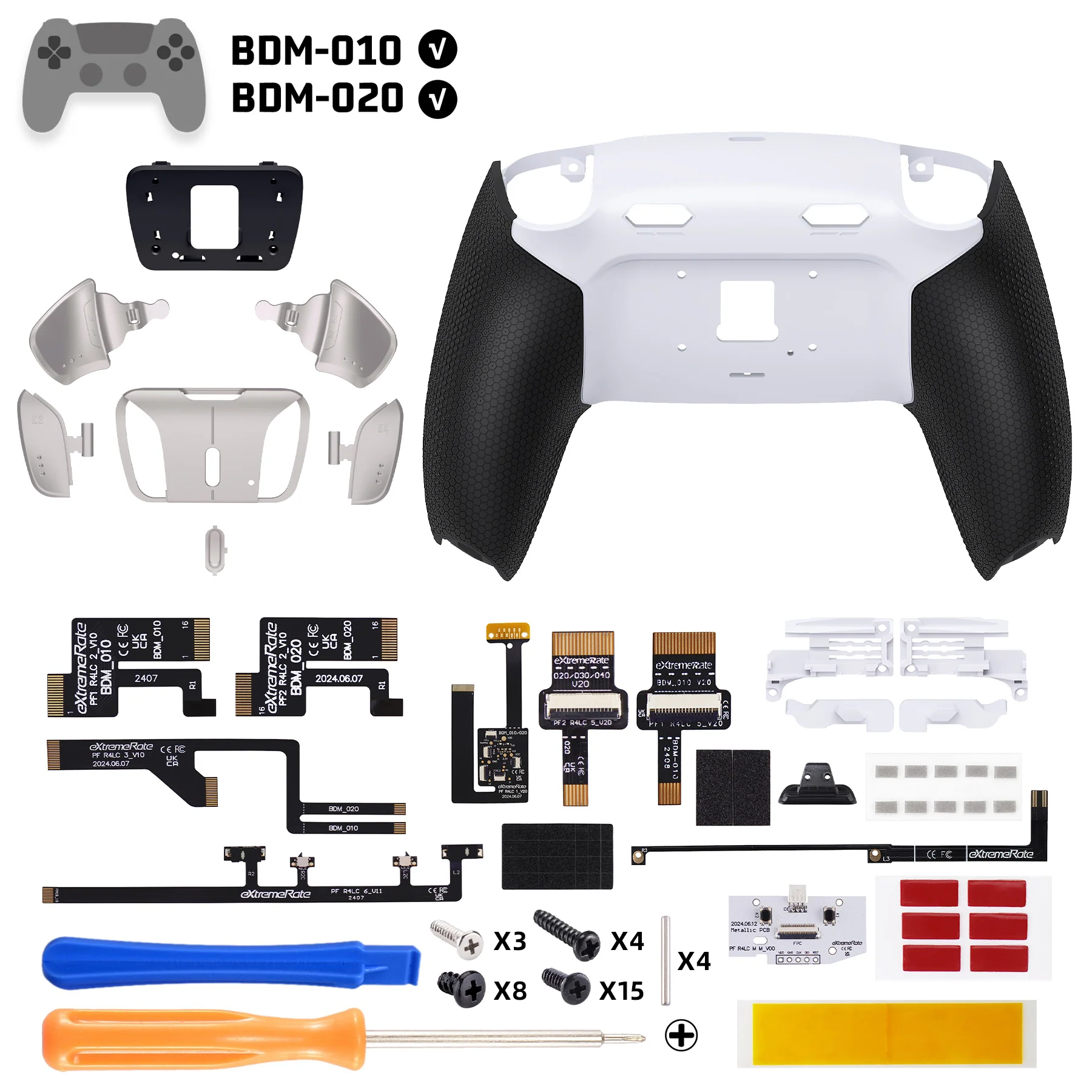 eXtremeRate Real Metal Buttons (RMB) Version RISE4 Plus MAX Back Paddles Kit with Clicky Trigger Stops & Rubberized Grip for PS5 Controller BDM-010/020 - White Black - Silver - Image 2