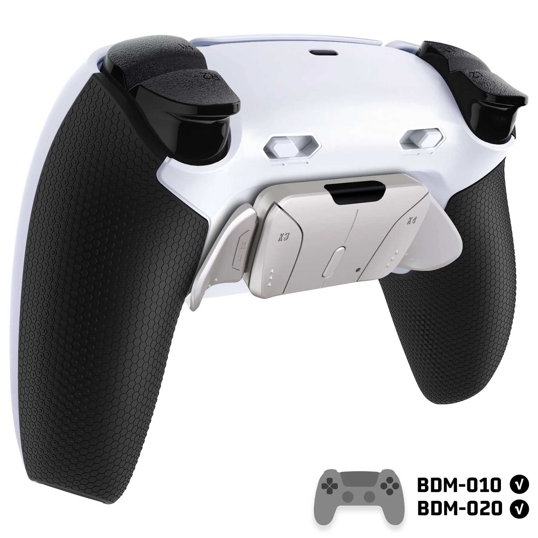 eXtremeRate Real Metal Buttons (RMB) Version RISE4 Plus MAX Back Paddles Kit with Clicky Trigger Stops & Rubberized Grip for PS5 Controller BDM-010/020 - White Black - Silver - Image 4