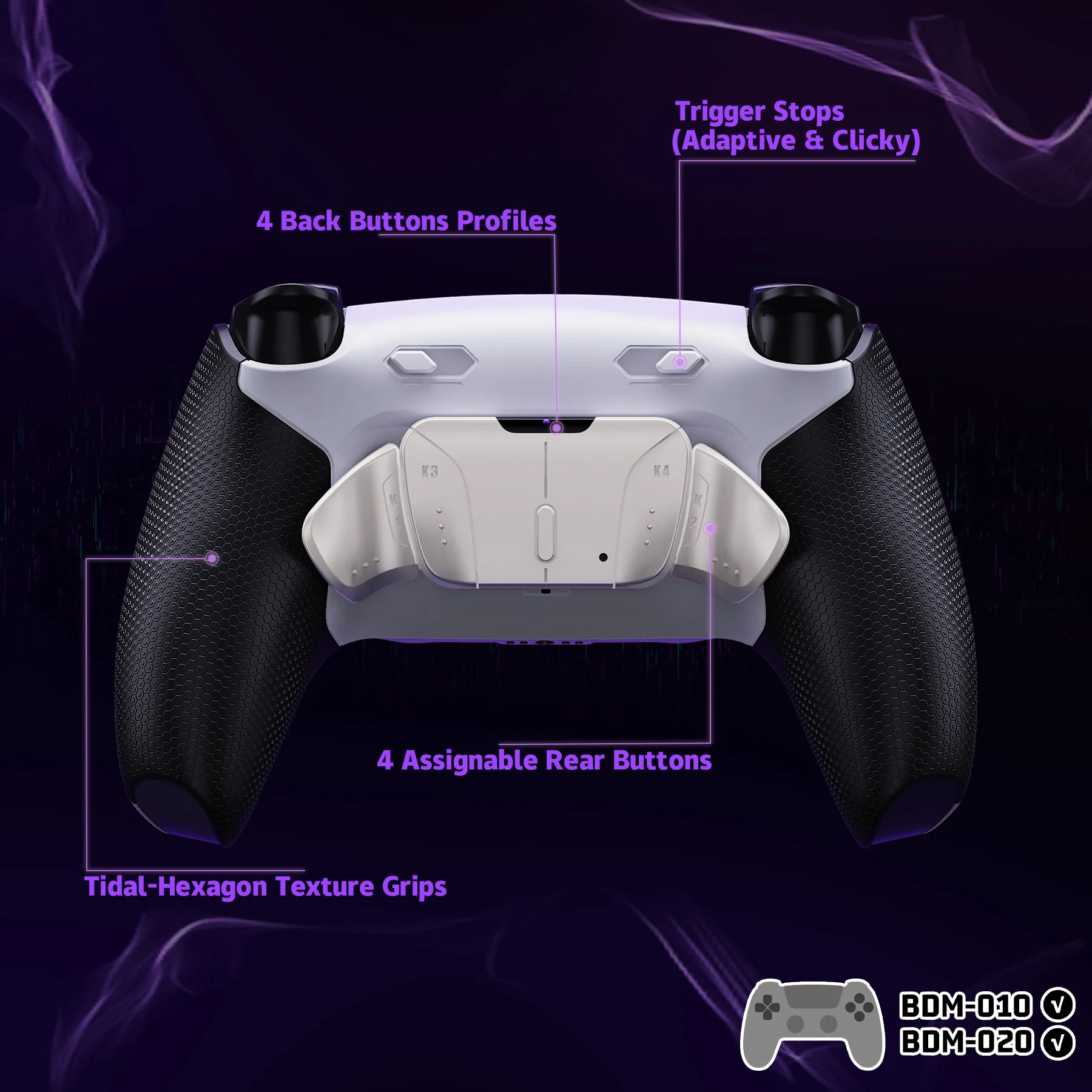 eXtremeRate Real Metal Buttons (RMB) Version RISE4 Plus MAX Back Paddles Kit with Clicky Trigger Stops & Rubberized Grip for PS5 Controller BDM-010/020 - White Black - Silver - Image 5