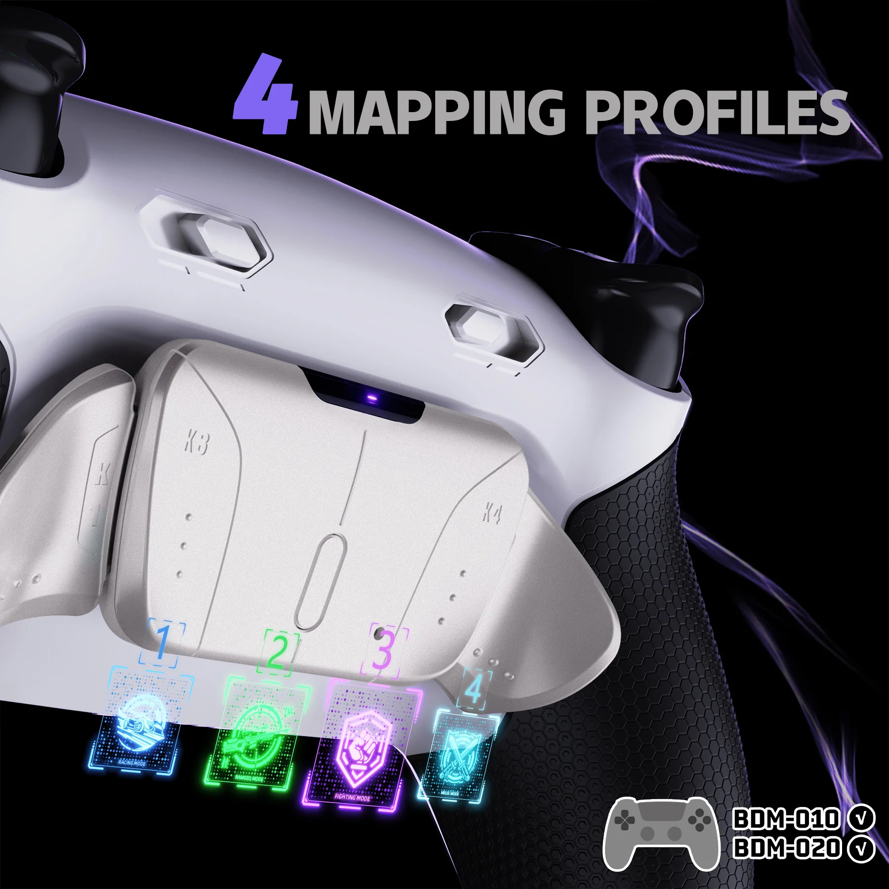 eXtremeRate Real Metal Buttons (RMB) Version RISE4 Plus MAX Back Paddles Kit with Clicky Trigger Stops & Rubberized Grip for PS5 Controller BDM-010/020 - White Black - Silver - Image 7