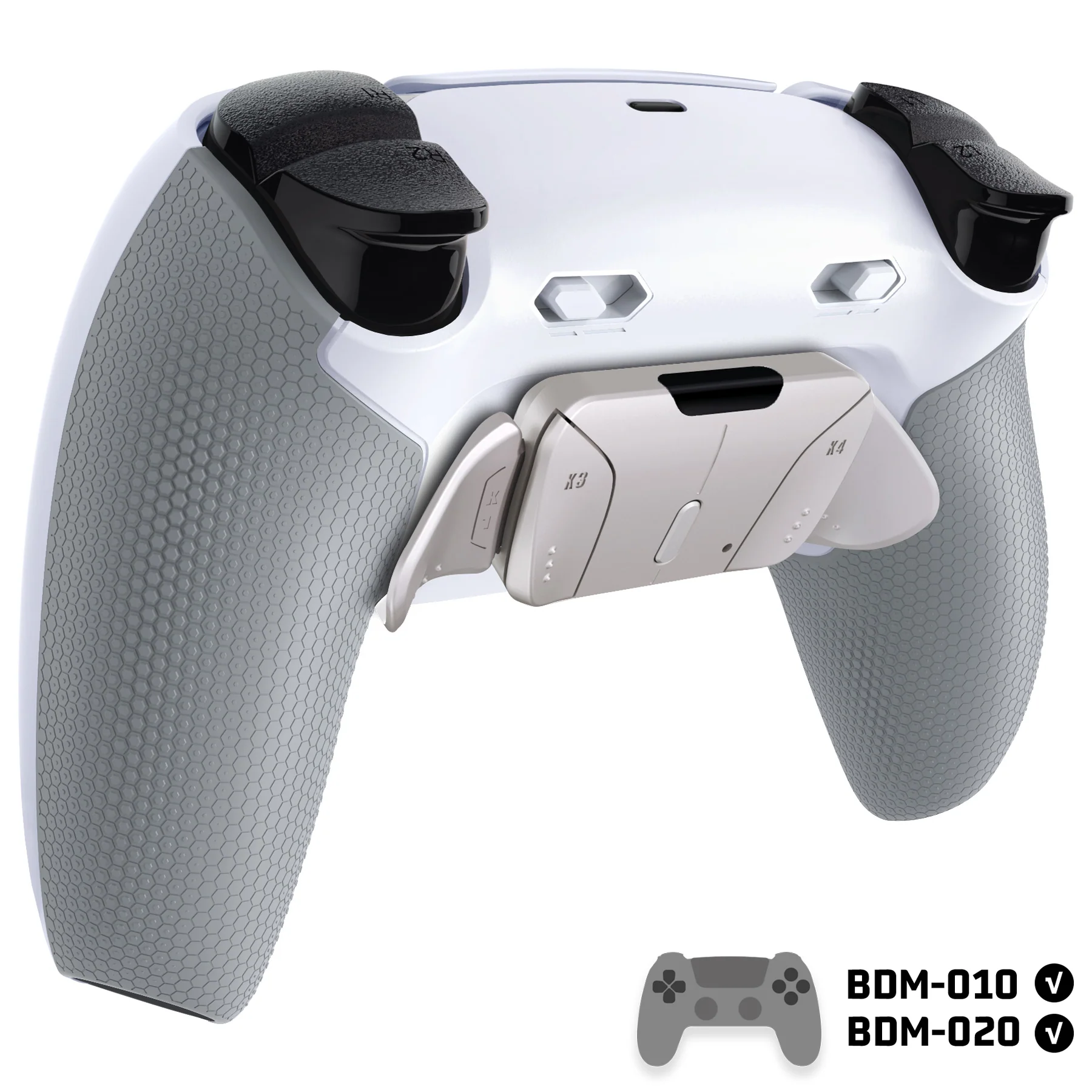 eXtremeRate Real Metal Buttons (RMB) Version RISE4 Plus MAX Back Paddles Kit with Clicky Trigger Stops & Rubberized Grip for PS5 Controller BDM-010/020 - White Gray - Silver - Image 4