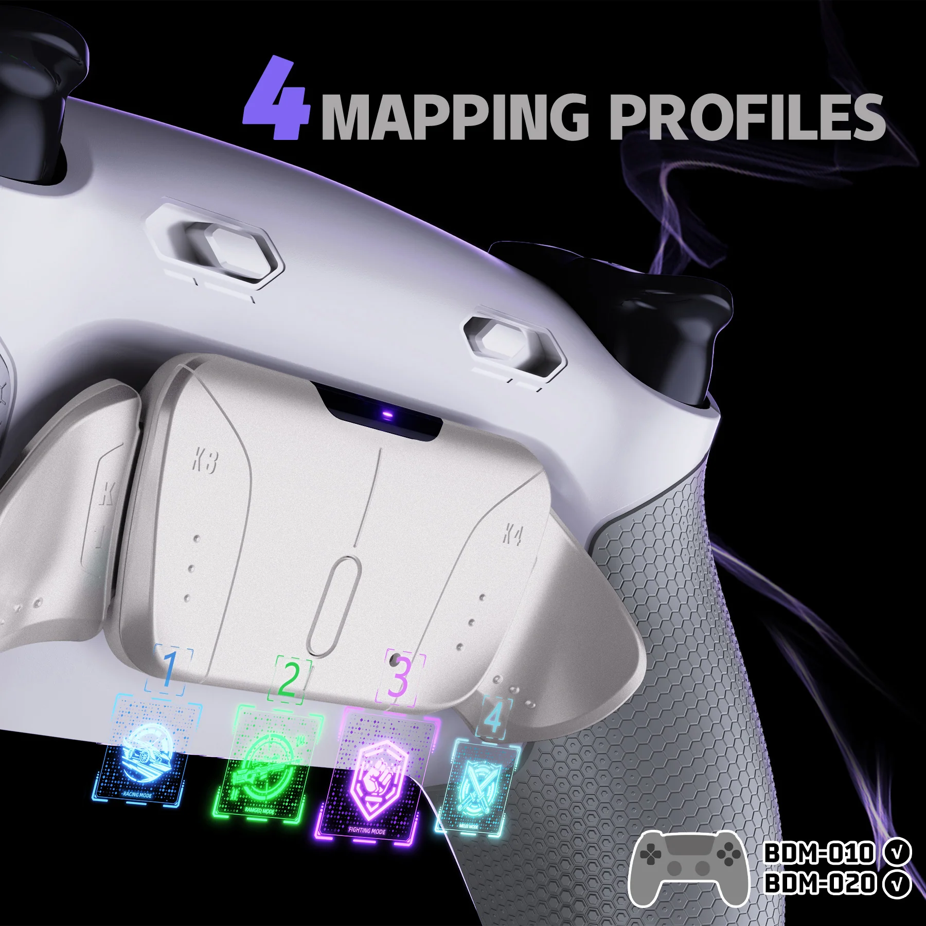eXtremeRate Real Metal Buttons (RMB) Version RISE4 Plus MAX Back Paddles Kit with Clicky Trigger Stops & Rubberized Grip for PS5 Controller BDM-010/020 - White Gray - Silver - Image 7