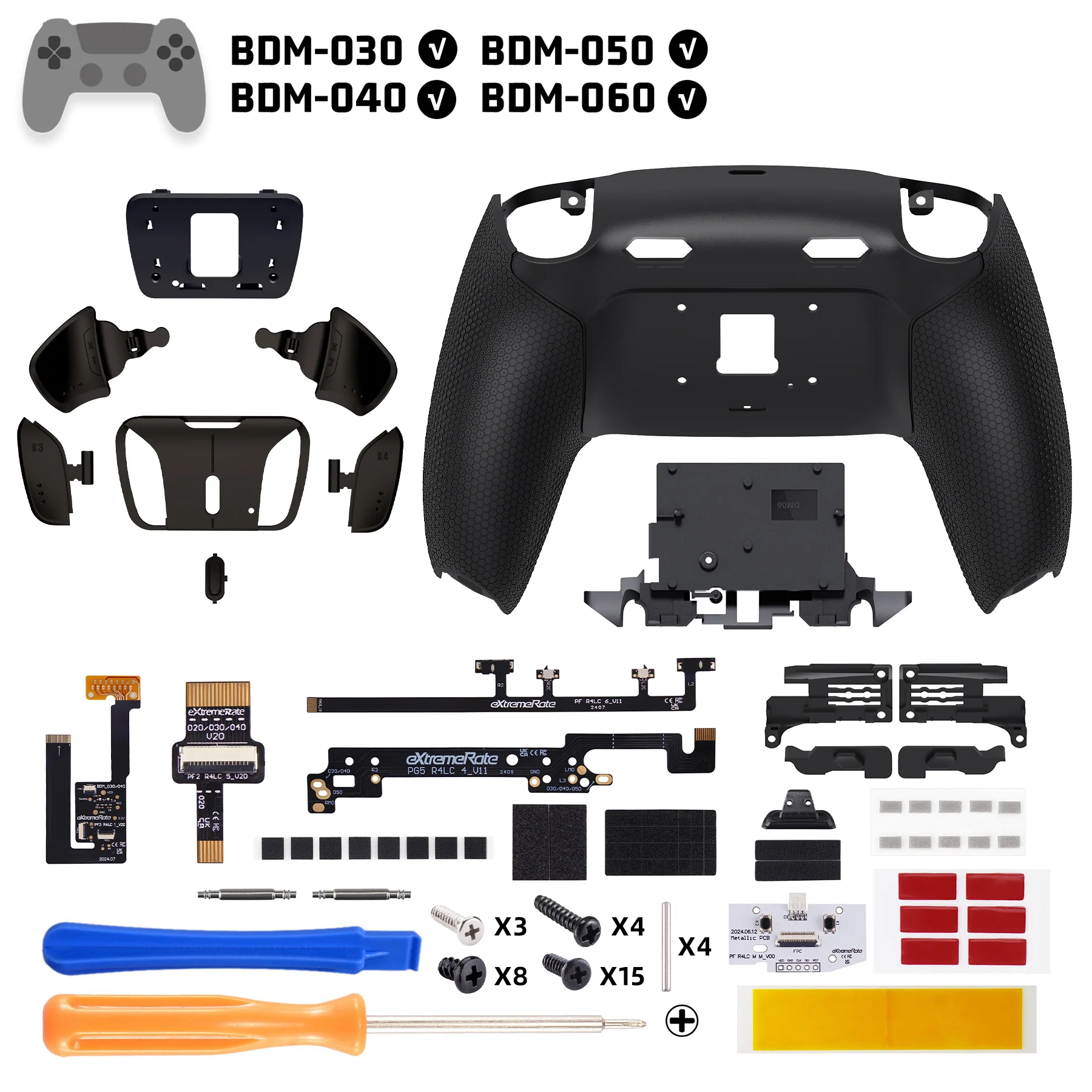 eXtremeRate Real Metal Buttons (RMB) Version RISE4 Plus MAX Back Paddles Kit with Clicky Trigger Stops & Rubberized Grip for PS5 Controller BDM-030/040/050/060 - Black - Image 2
