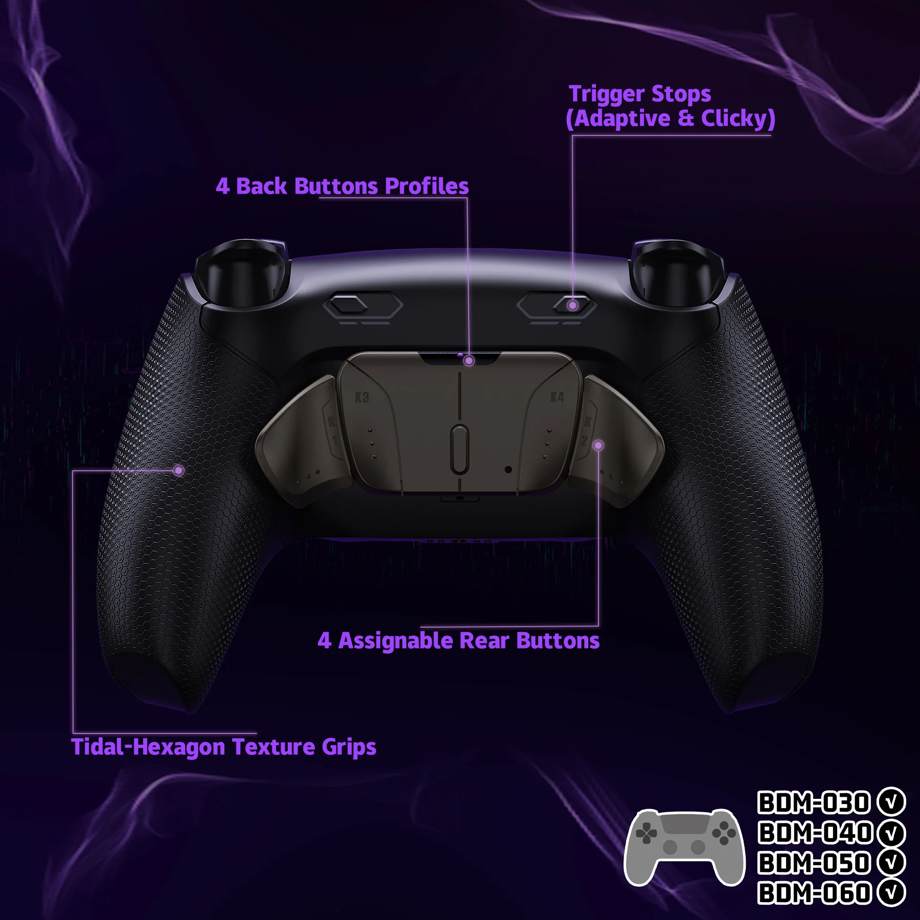 eXtremeRate Real Metal Buttons (RMB) Version RISE4 Plus MAX Back Paddles Kit with Clicky Trigger Stops & Rubberized Grip for PS5 Controller BDM-030/040/050/060 - Black - Image 5