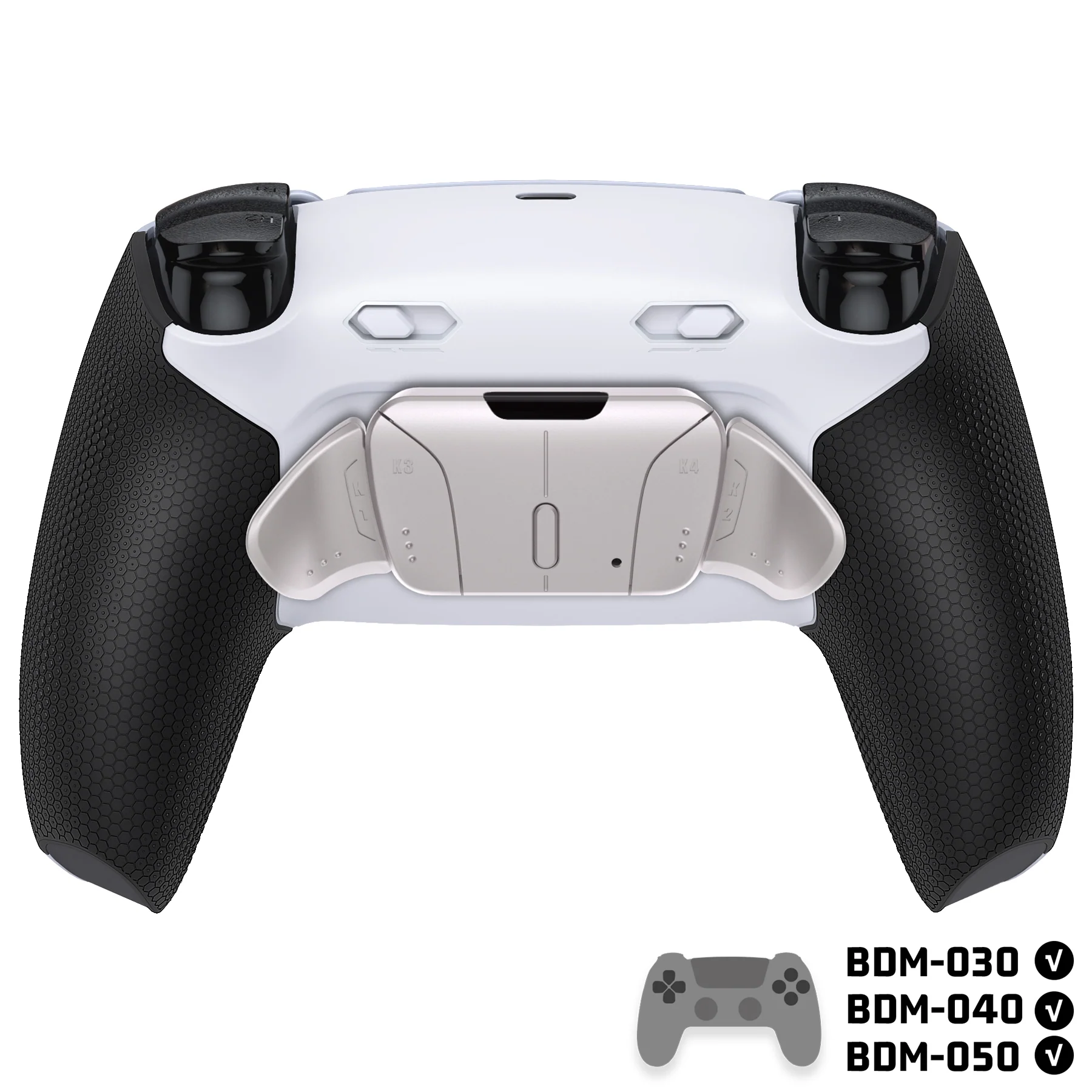 eXtremeRate Real Metal Buttons (RMB) Version RISE4 Plus MAX Back Paddles Kit with Clicky Trigger Stops & Rubberized Grip for PS5 Controller BDM-030/040/050 - White Black - Silver - Image 4