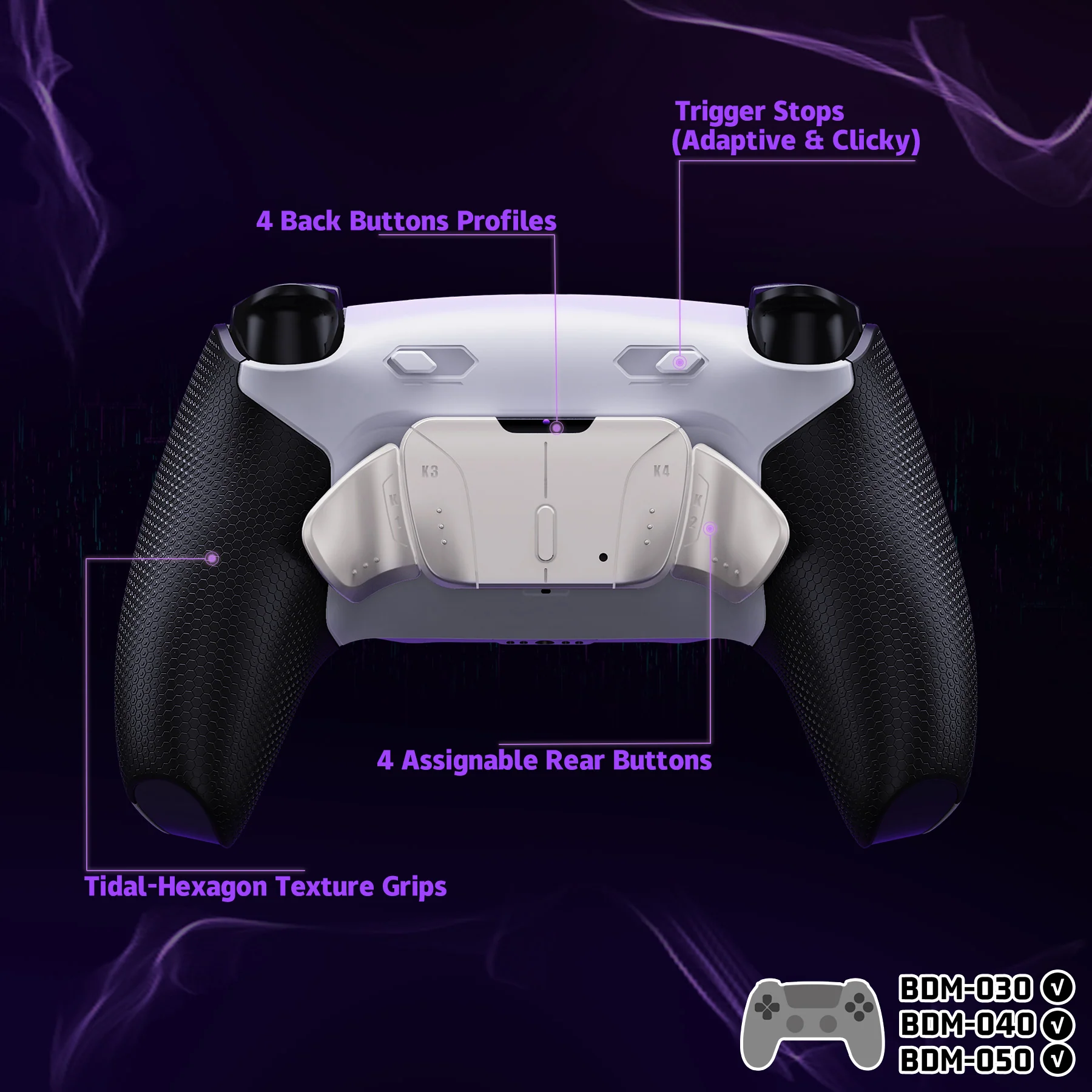 eXtremeRate Real Metal Buttons (RMB) Version RISE4 Plus MAX Back Paddles Kit with Clicky Trigger Stops & Rubberized Grip for PS5 Controller BDM-030/040/050 - White Black - Silver - Image 5