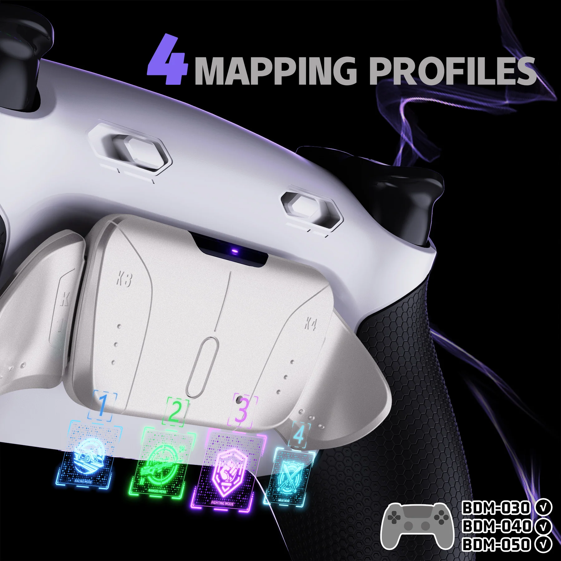 eXtremeRate Real Metal Buttons (RMB) Version RISE4 Plus MAX Back Paddles Kit with Clicky Trigger Stops & Rubberized Grip for PS5 Controller BDM-030/040/050 - White Black - Silver - Image 7