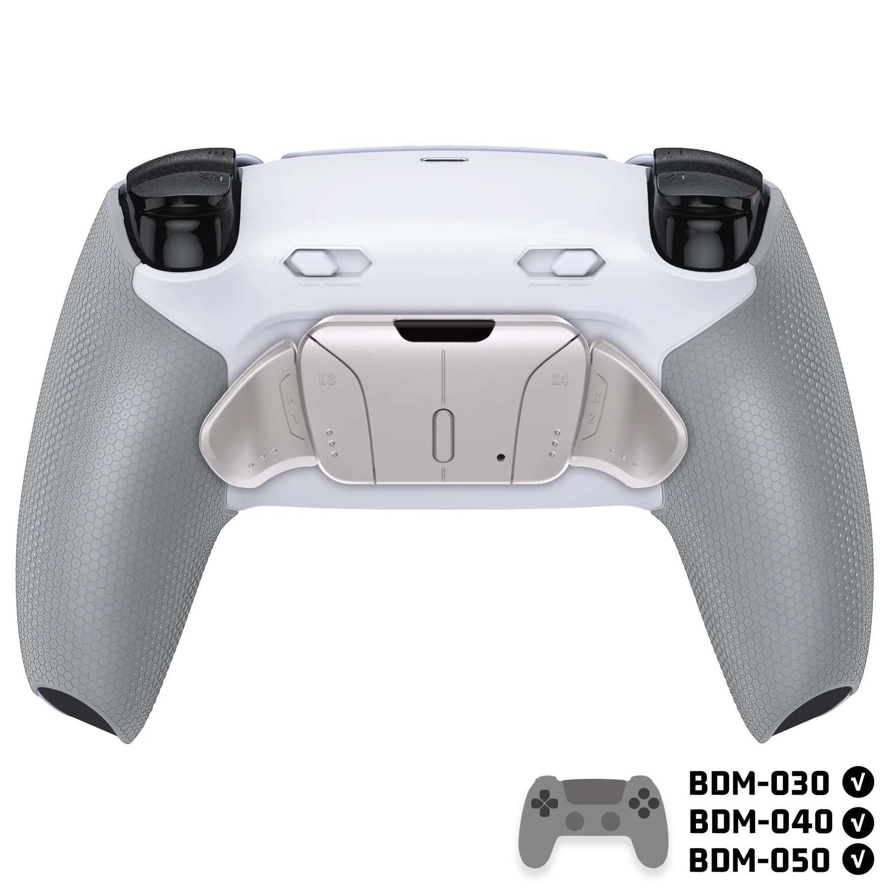 eXtremeRate Real Metal Buttons (RMB) Version RISE4 Plus MAX Back Paddles Kit with Clicky Trigger Stops & Rubberized Grip for PS5 Controller BDM-030/040/050 - White Gray - Silver - Image 4