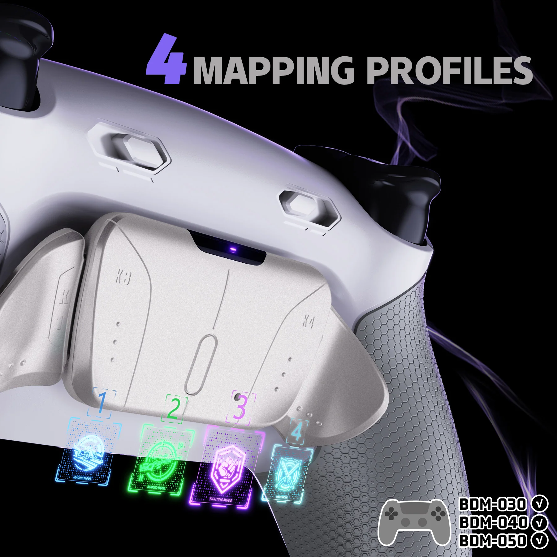eXtremeRate Real Metal Buttons (RMB) Version RISE4 Plus MAX Back Paddles Kit with Clicky Trigger Stops & Rubberized Grip for PS5 Controller BDM-030/040/050 - White Gray - Silver - Image 7
