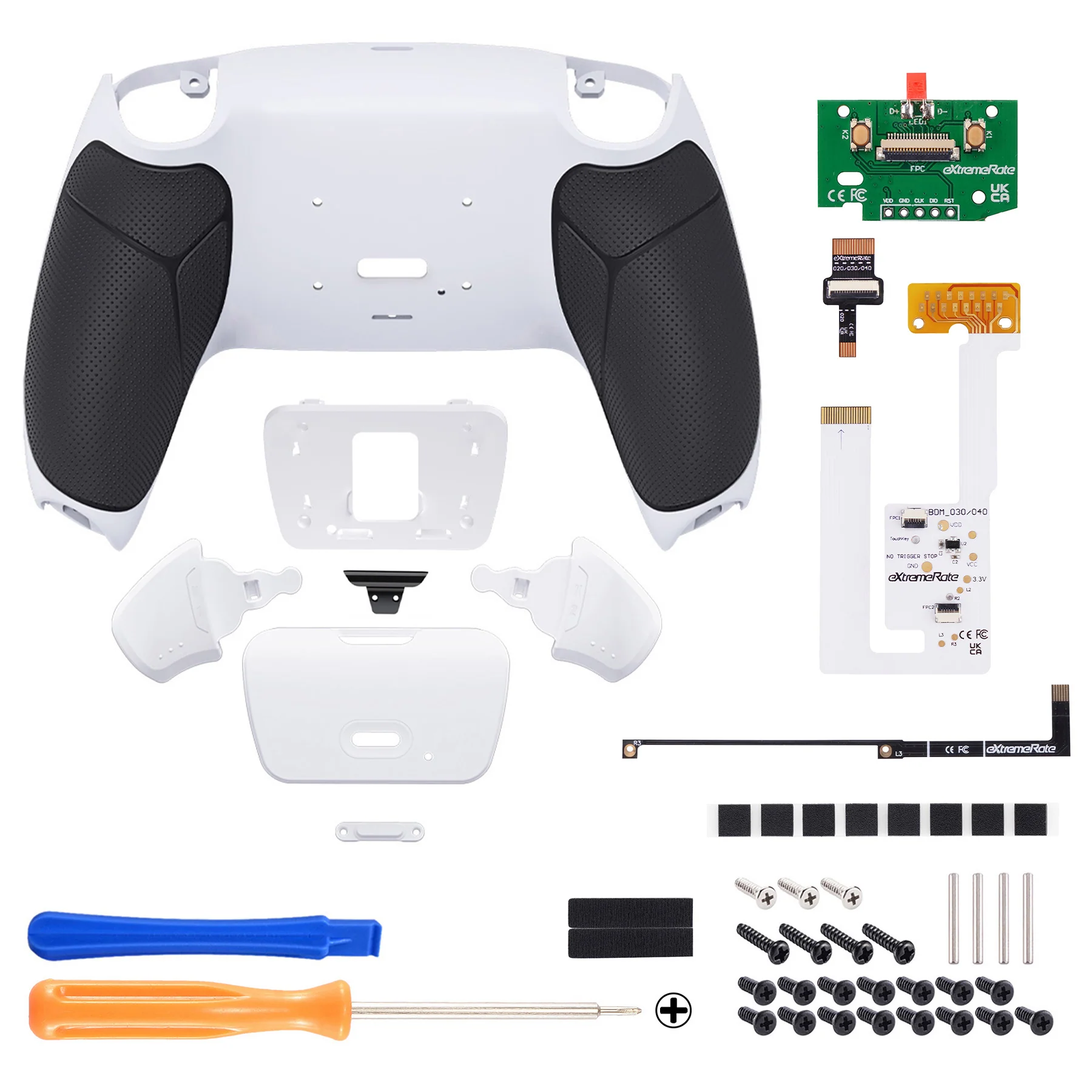 eXtremeRate Remappable RISE V3 Remap Kit for PS5 Controller BDM-030/040/050 - Rubberized Black Grip with White Back Paddles - Image 2