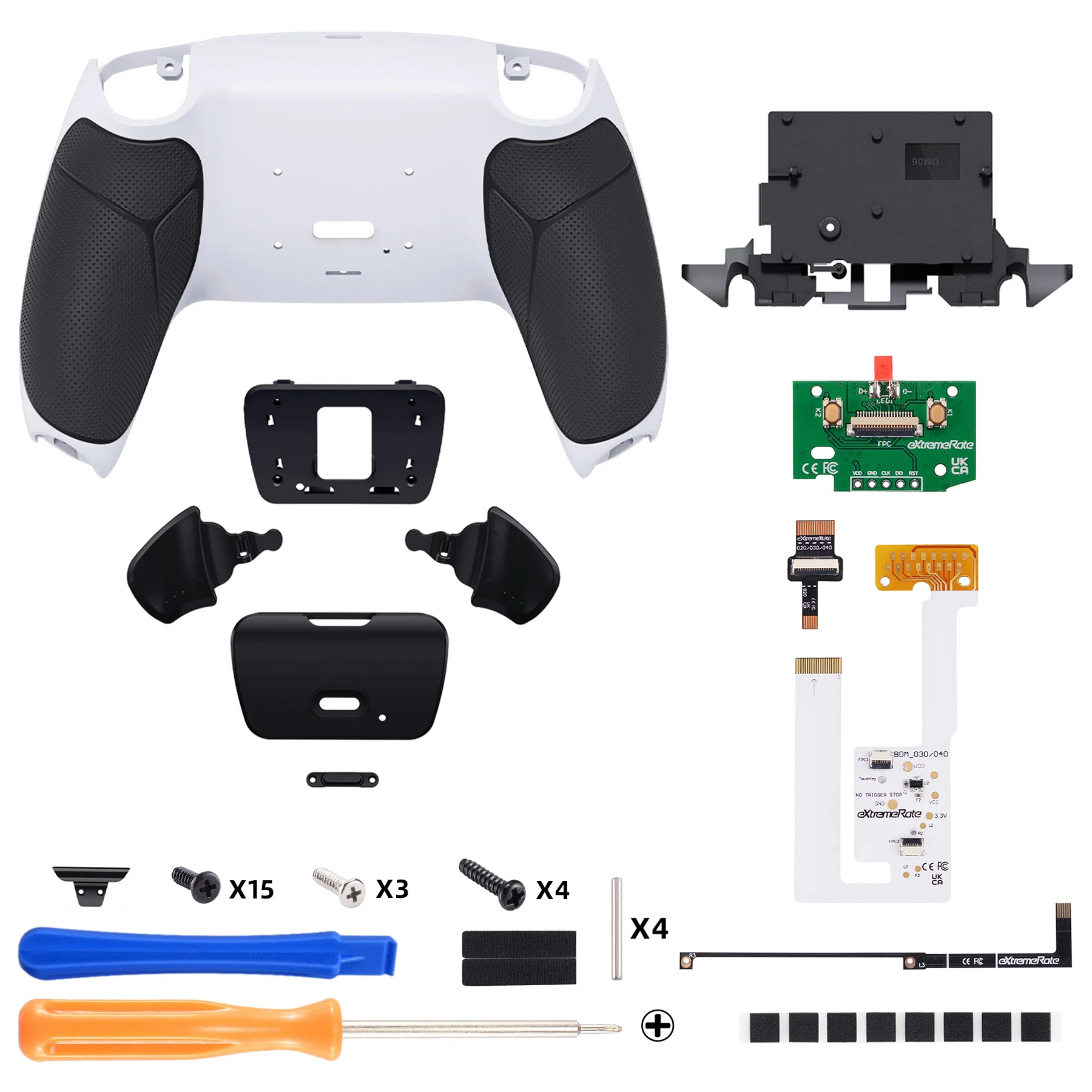 eXtremeRate Remappable RISE V4 Remap Kit for PS5 Controller BDM-030/040/050/060 - Rubberized White Black- Black - Image 2