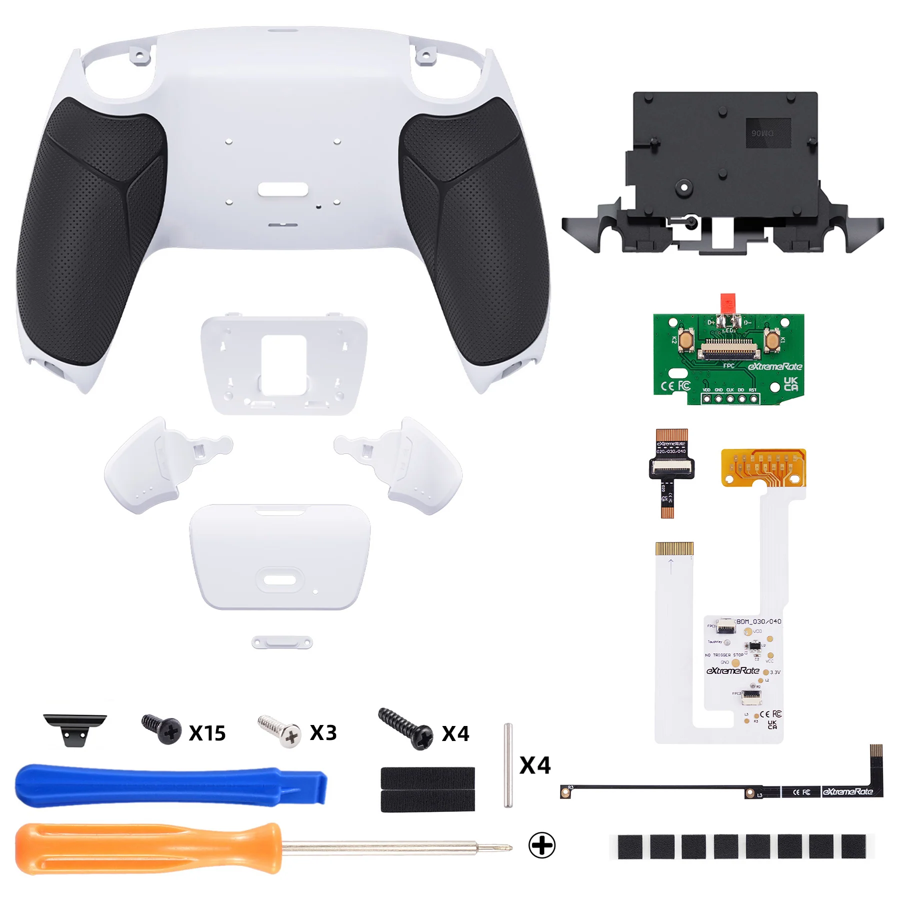 eXtremeRate Remappable RISE V4 Remap Kit for PS5 Controller BDM-030/040/050/060 - Rubberized White Black- White - Image 2