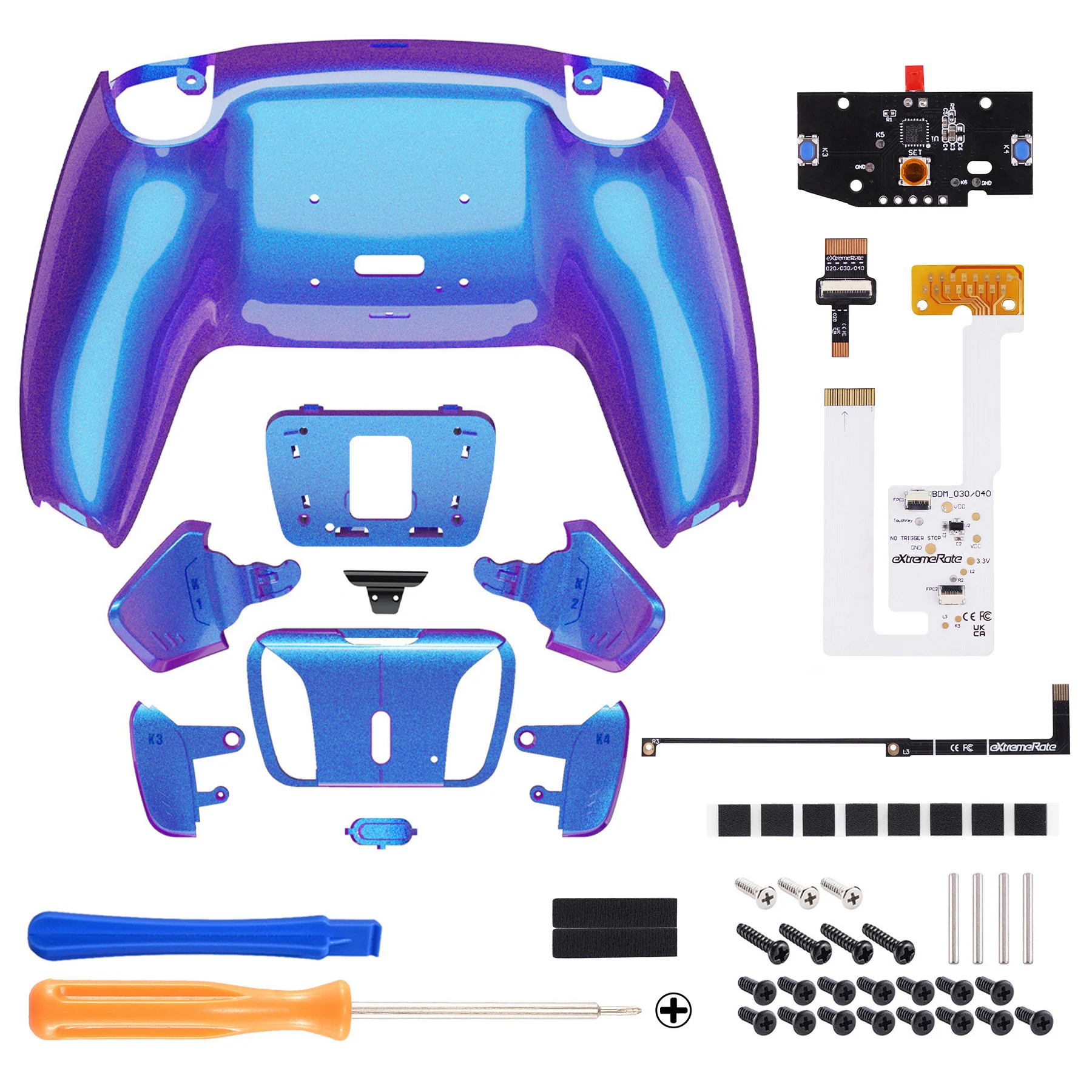 eXtremeRate Remappable RISE4 V3 Remap Kit for PS5 Controller BDM-030/040/050 - Chameleon Purple Blue - Image 2