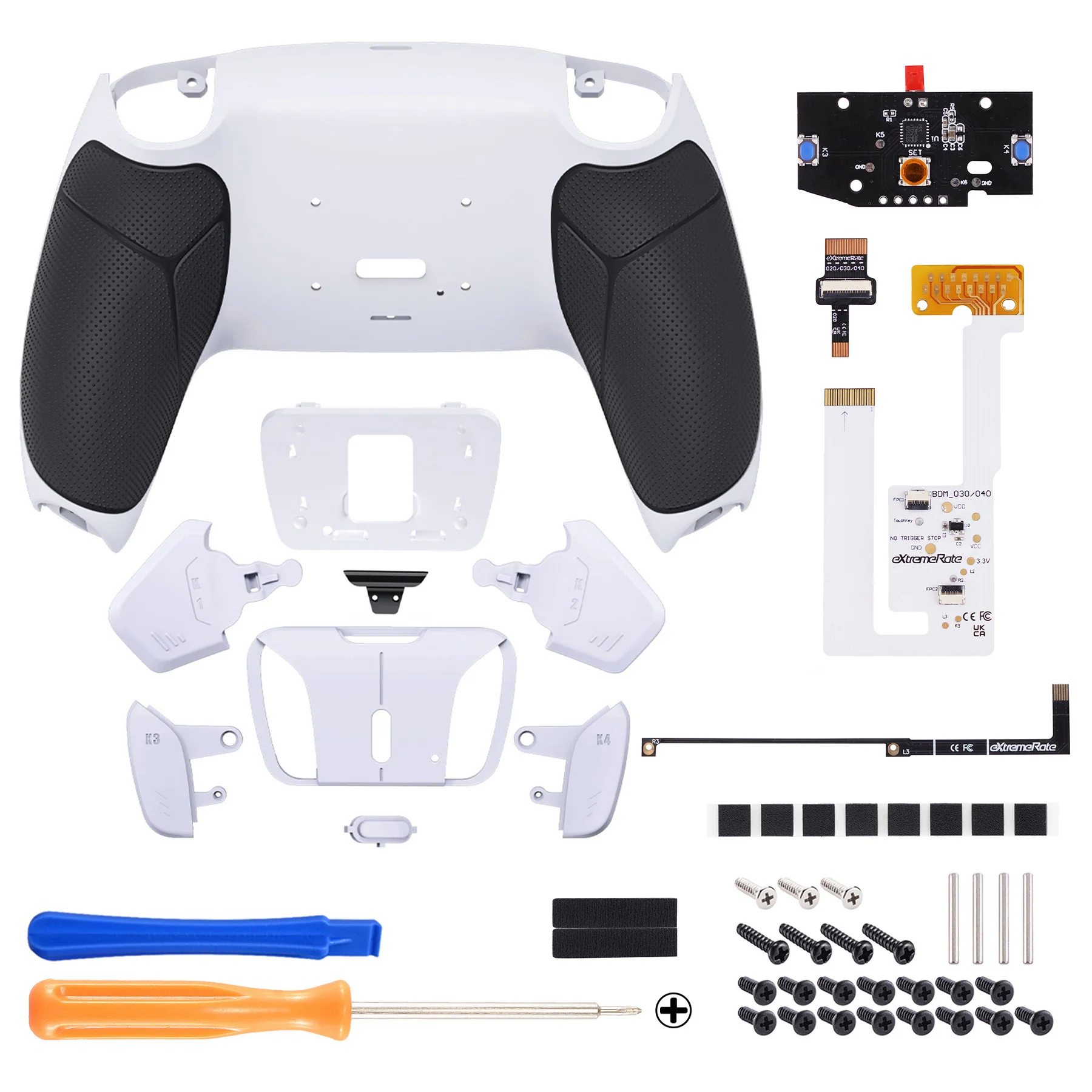 eXtremeRate Remappable RISE4 V3 Remap Kit for PS5 Controller BDM-030/040/050 - Rubberized Black Grips with White Back Paddles - Image 2