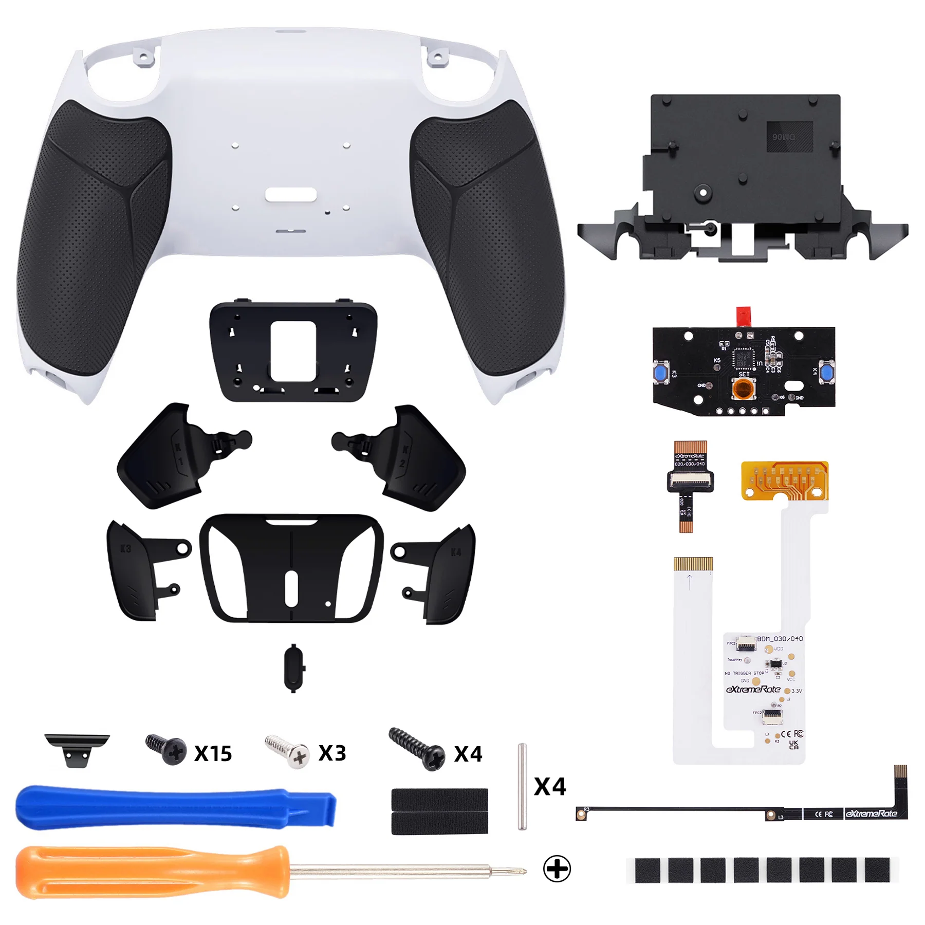 eXtremeRate Remappable RISE4 V4 Remap Kit for PS5 Controller BDM-030/040/050/060 - Rubberized White Black- Black - Image 2