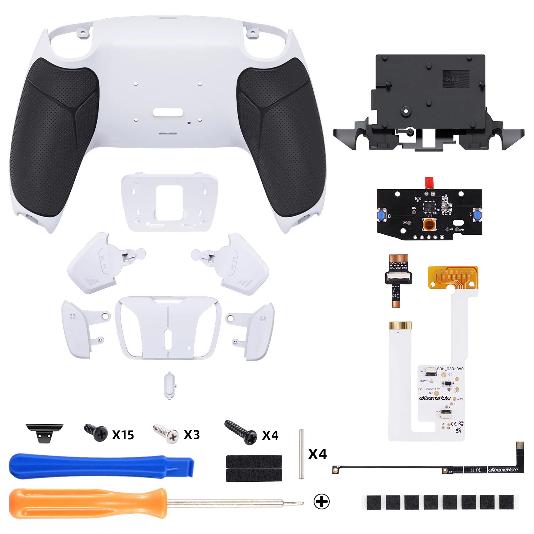 eXtremeRate Remappable RISE4 V4 Remap Kit for PS5 Controller BDM-030/040/050/060 - Rubberized White Black- White - Image 2