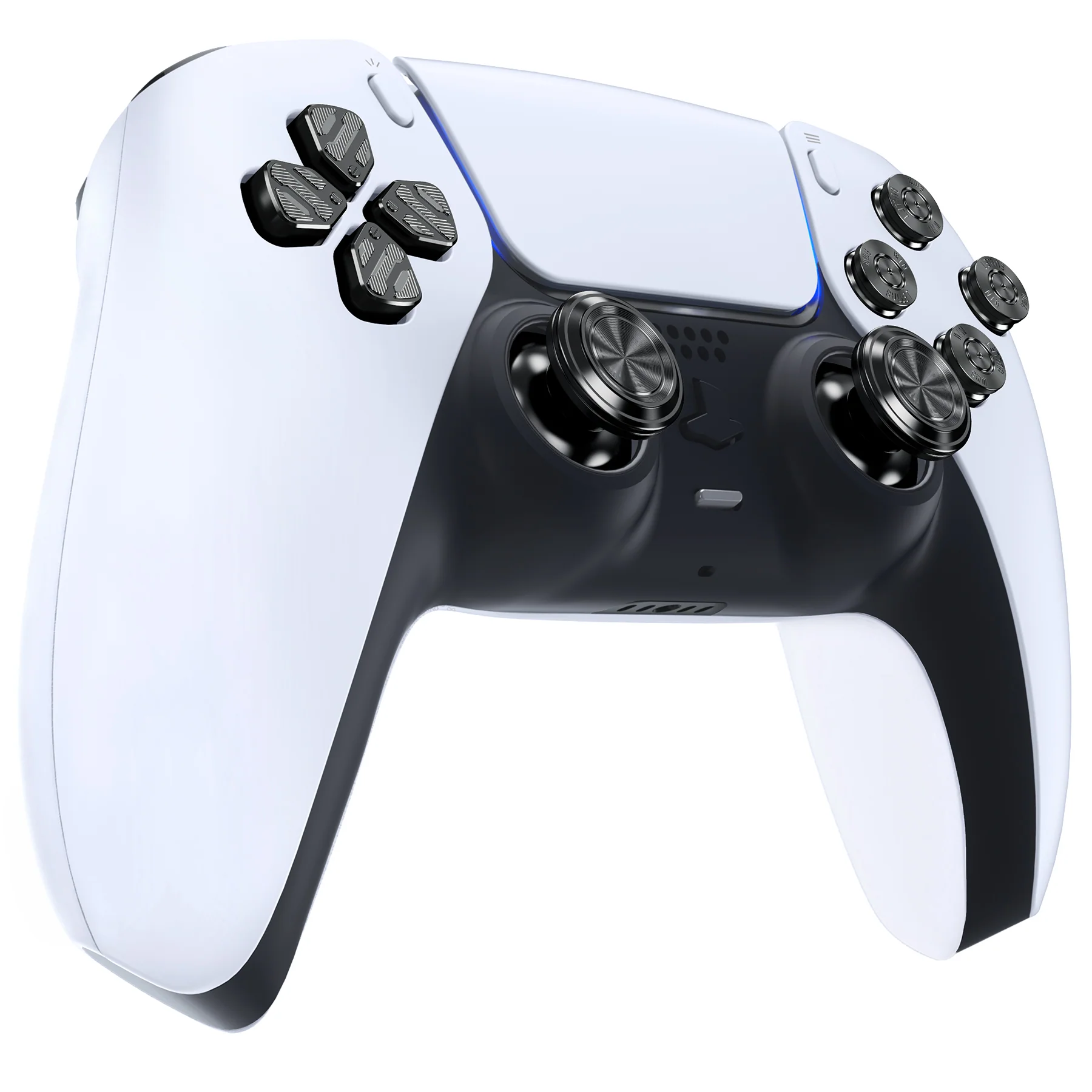 eXtremeRate Replacement Aluminum Metal Thumbsticks Dpad ABXY Buttons for PS5 Controller - Black - Image 5