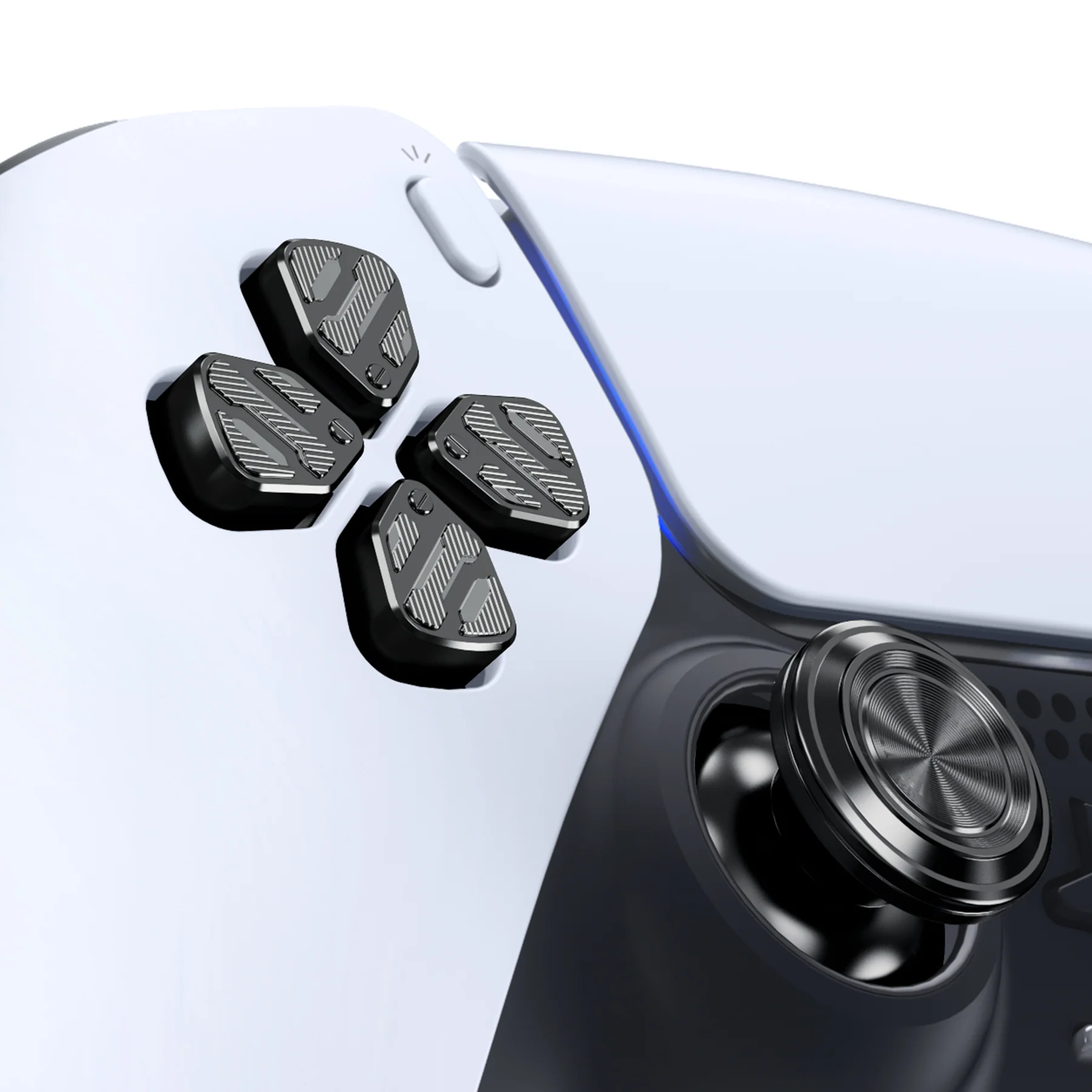 eXtremeRate Replacement Aluminum Metal Thumbsticks Dpad ABXY Buttons for PS5 Controller - Black - Image 7